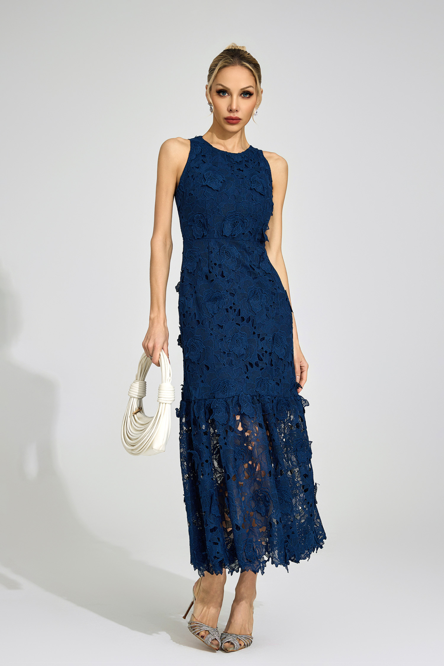 Gwen Blue Round Neck Maxi Dress