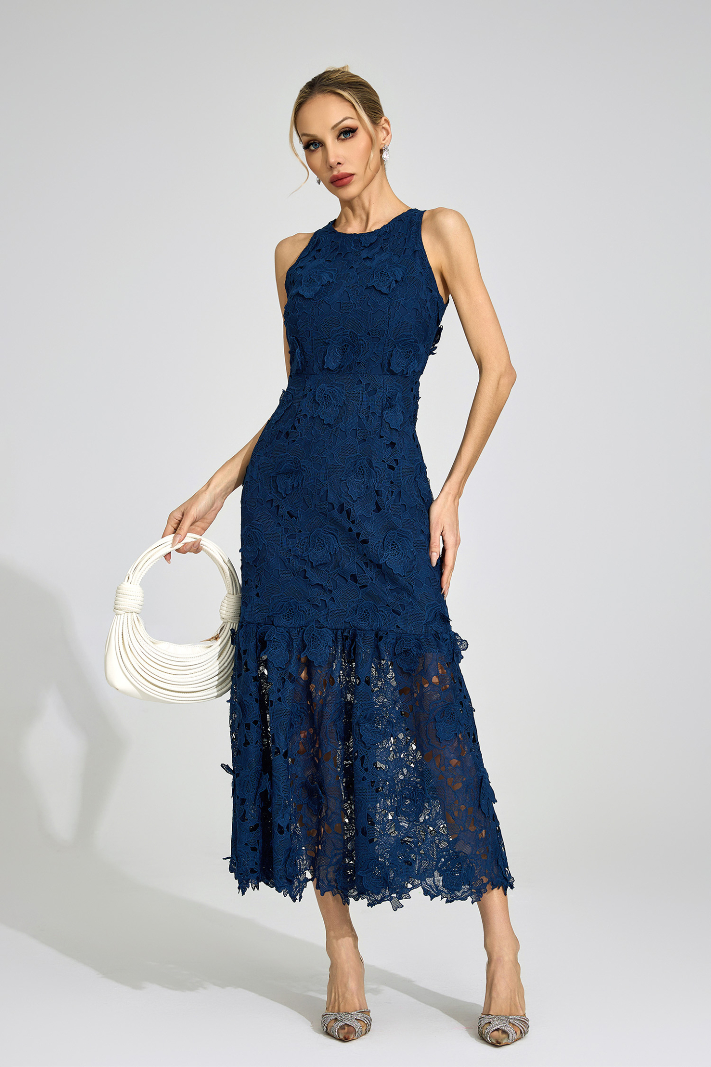 Gwen Blue Round Neck Maxi Dress
