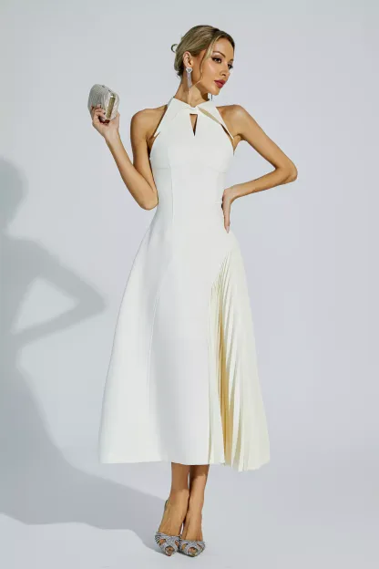 Margery Cream Ruched Midi Dress