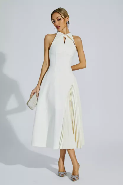 Margery Cream Ruched Midi Dress