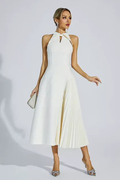 Margery Cream Ruched Midi Dress