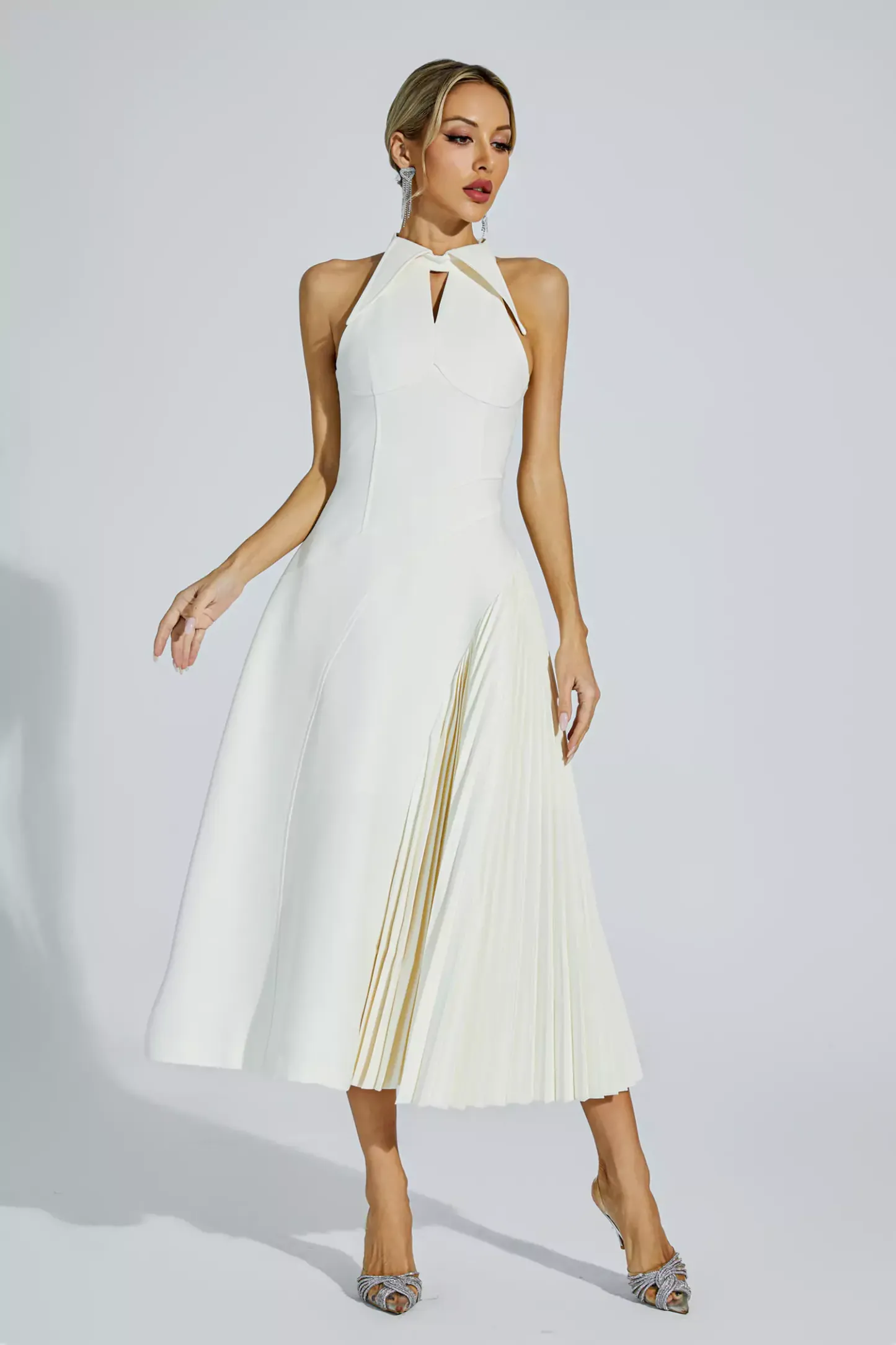 Margery Cream Ruched Midi Dress