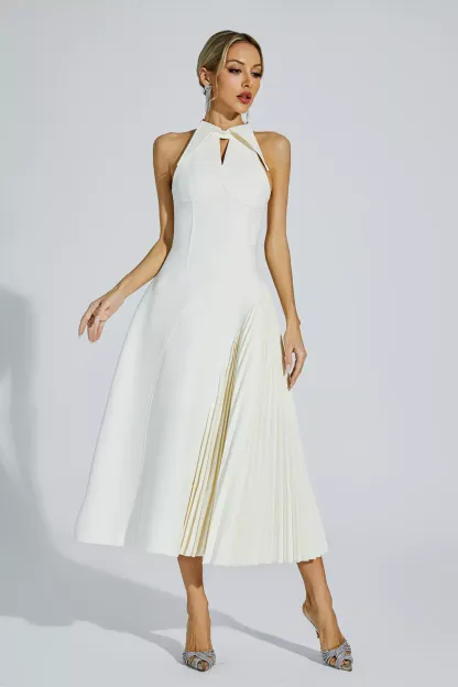 Margery Cream Ruched Midi Dress
