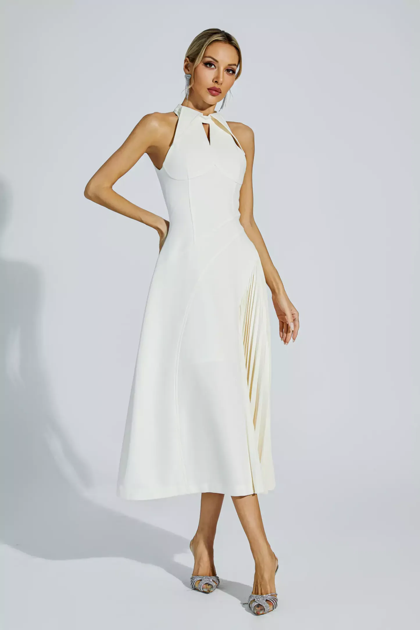 Margery Cream Ruched Midi Dress