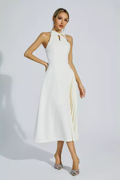 Margery Cream Ruched Midi Dress