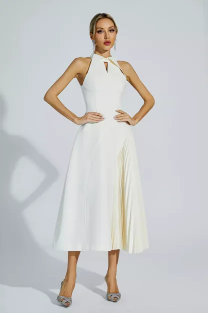 Margery Cream Ruched Midi Dress
