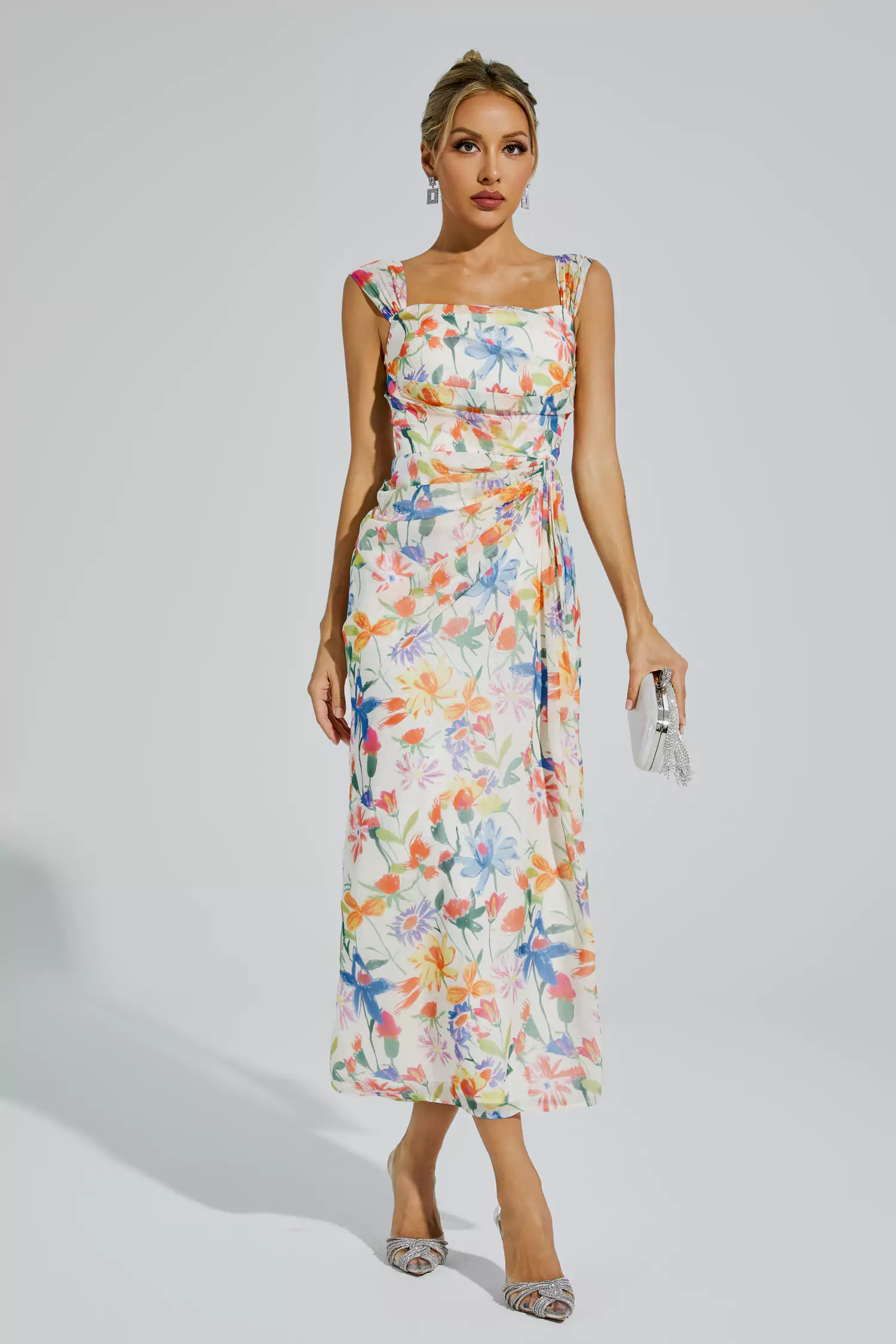 Doherty Orange Flower Waist-cinching Dress