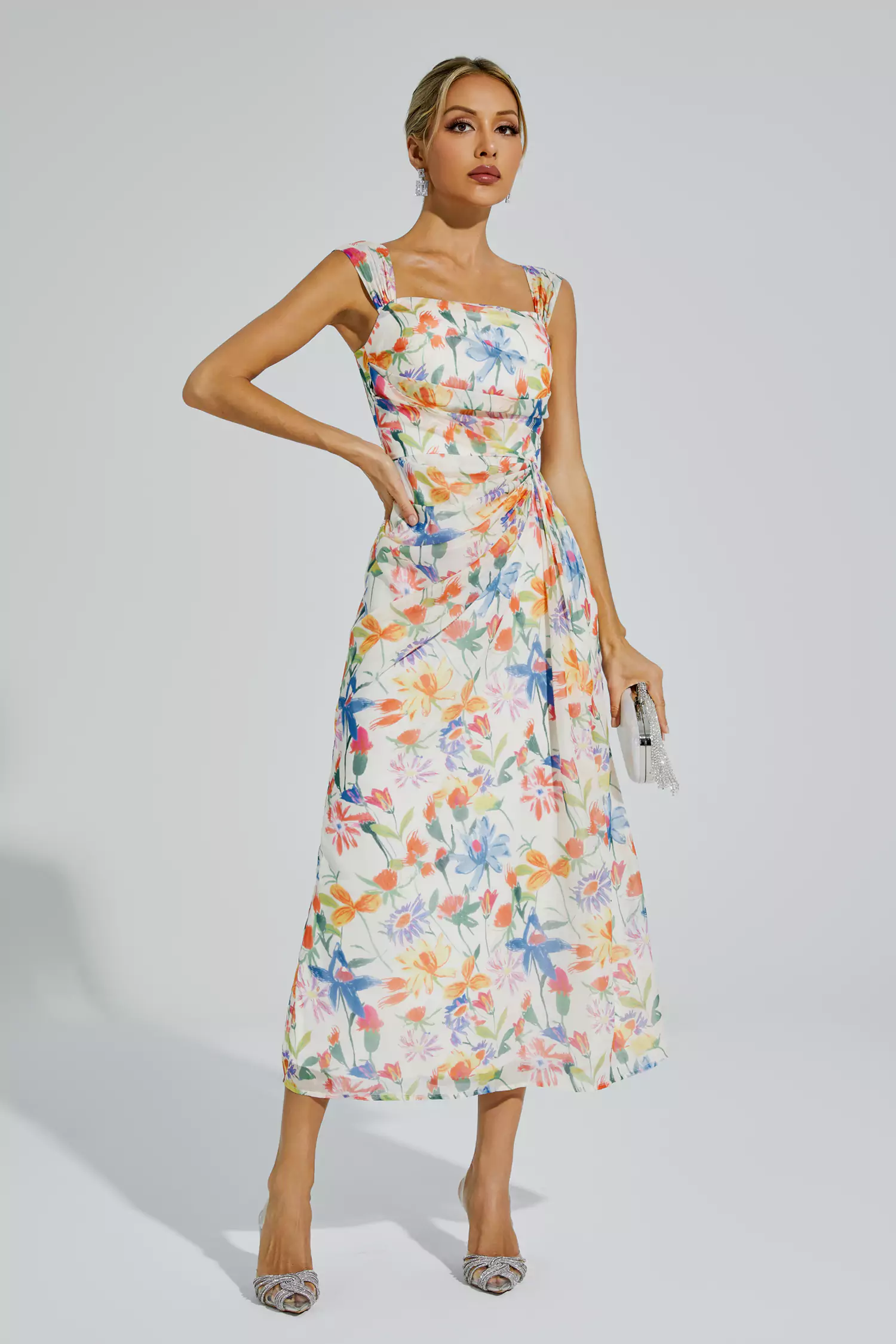 Doherty Orange Flower Waist-cinching Dress