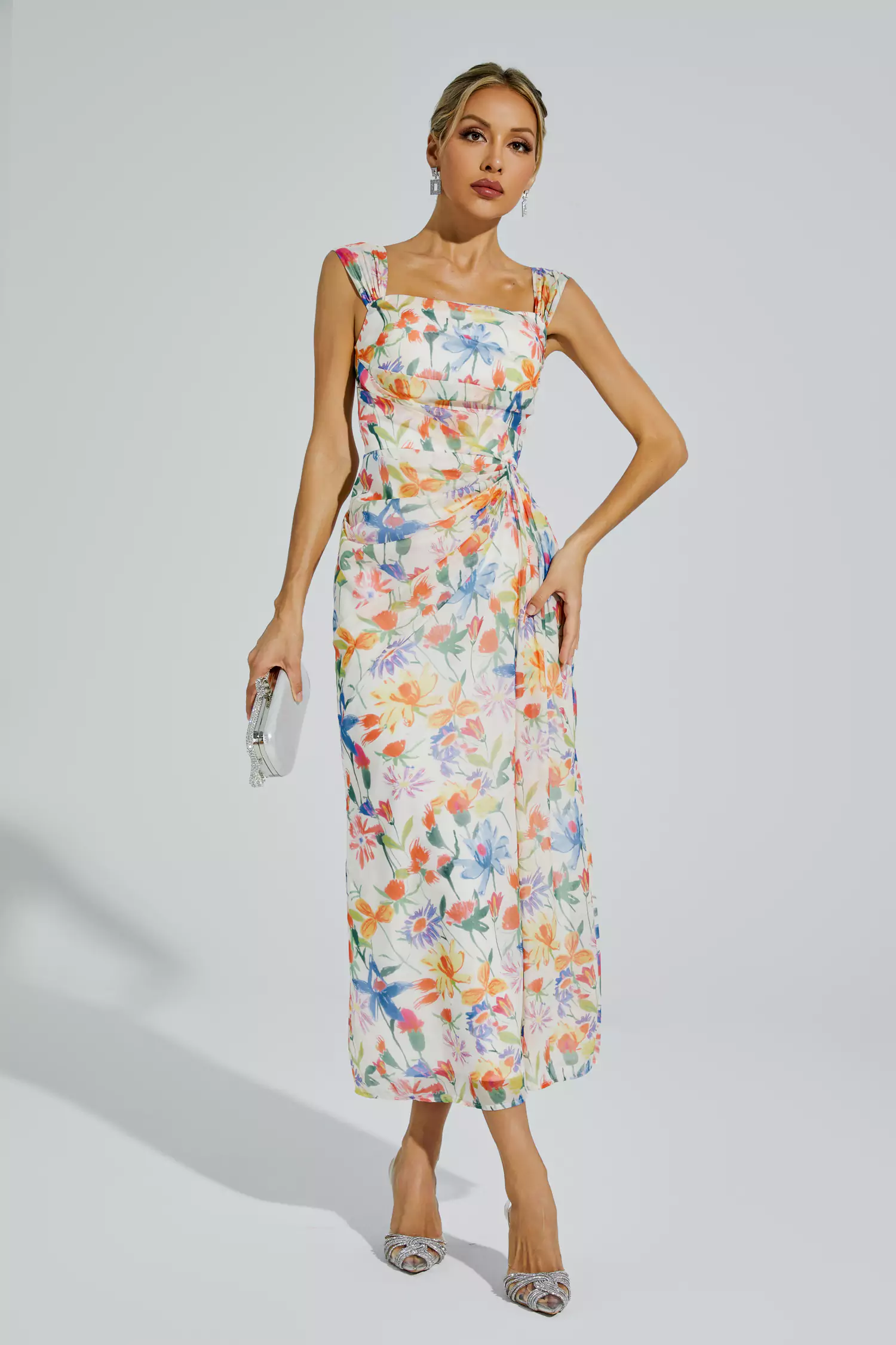 Doherty Orange Flower Waist-cinching Dress