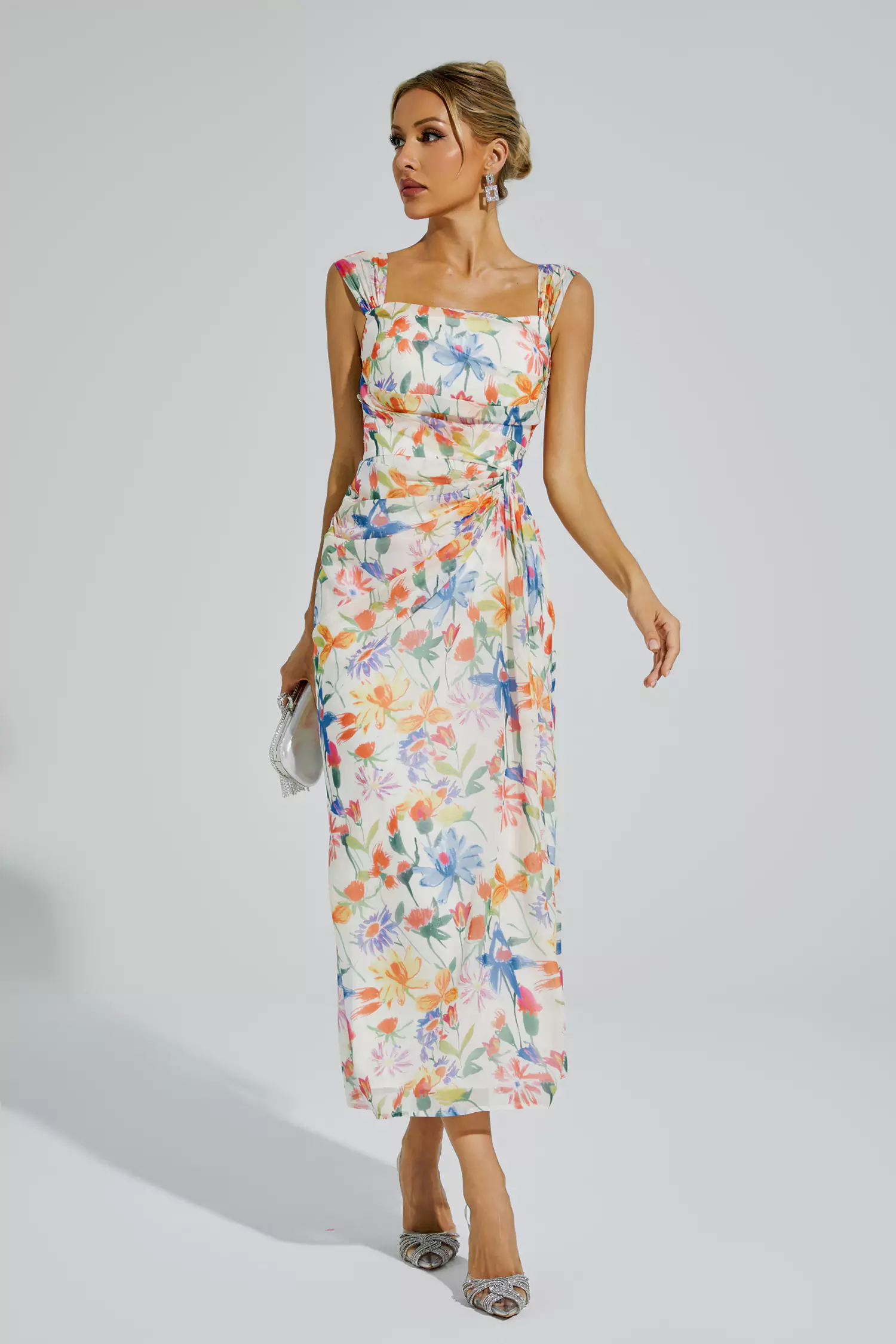 Doherty Orange Flower Waist-cinching Dress