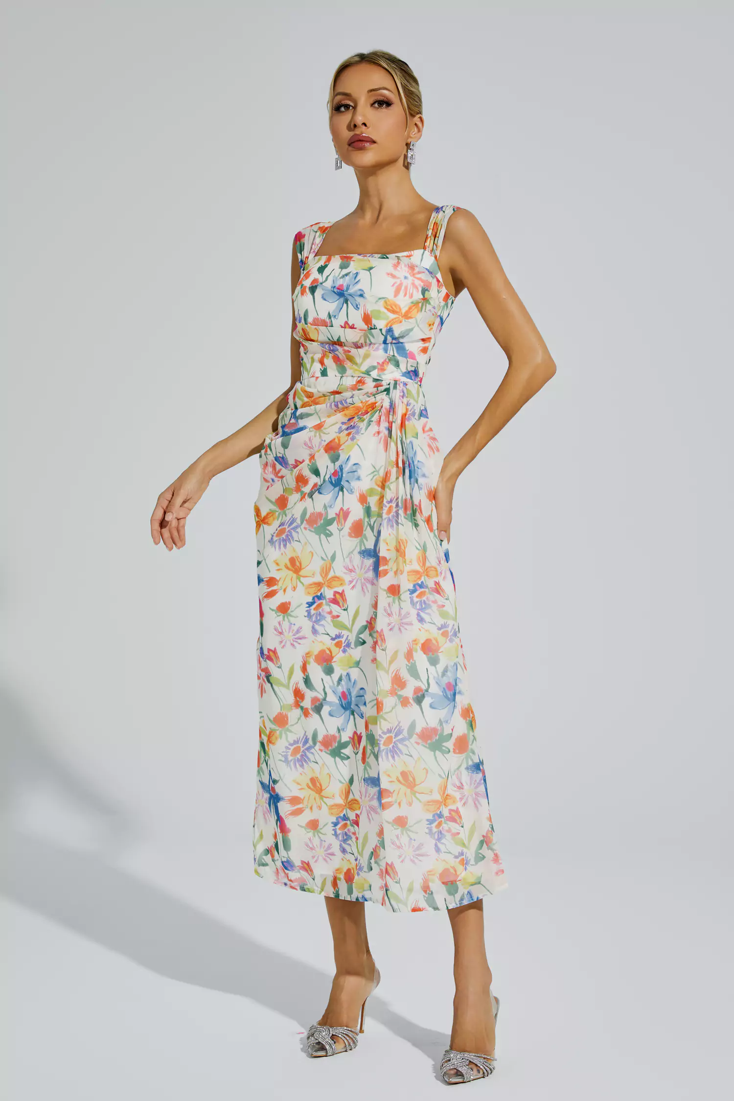Doherty Orange Flower Waist-cinching Dress