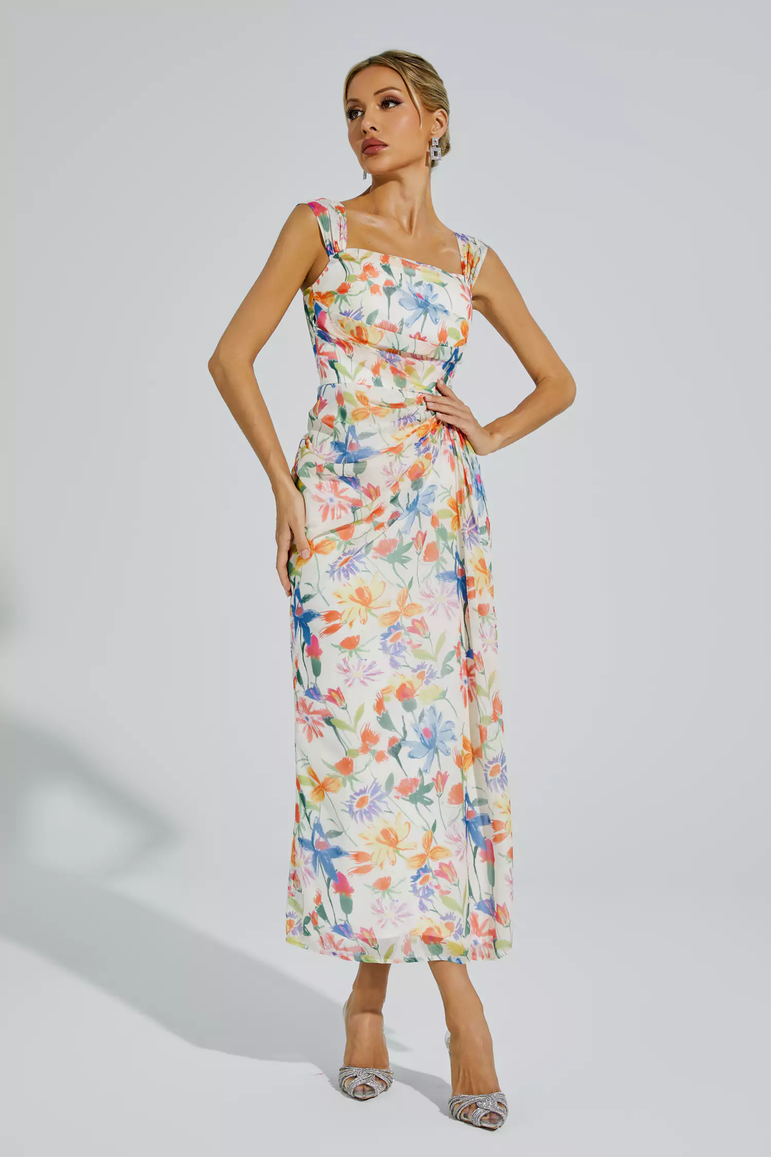 Doherty Orange Flower Waist-cinching Dress