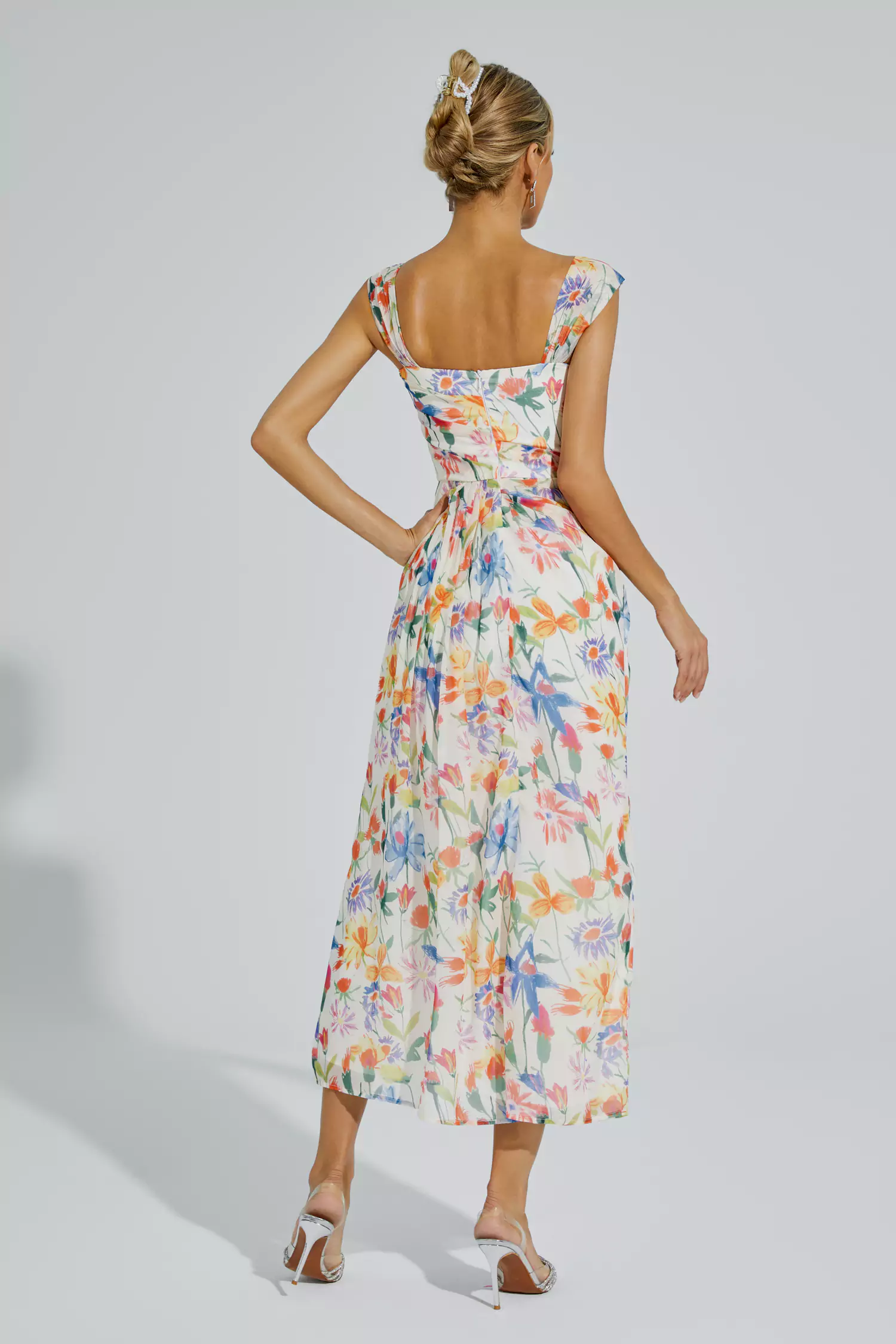 Doherty Orange Flower Waist-cinching Dress