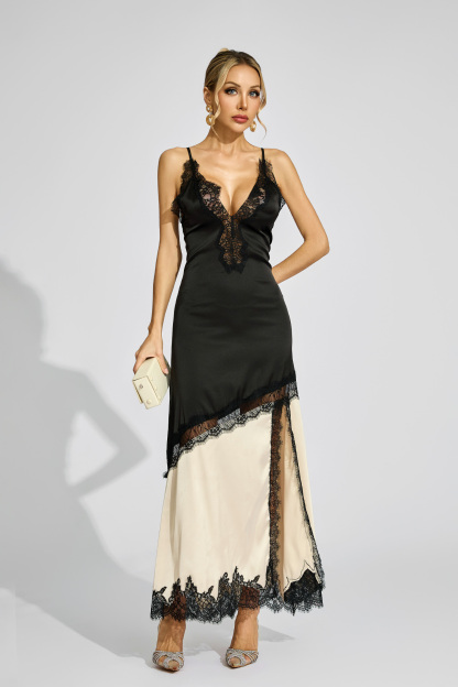Bush Black Beige Contrast Lace Dress