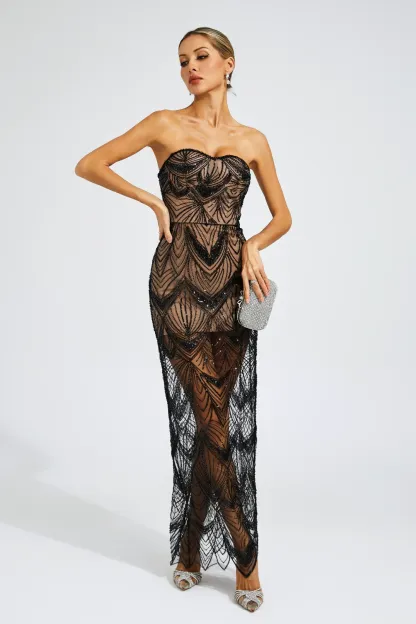 Webb Black Sequins Off Shoulder Dress