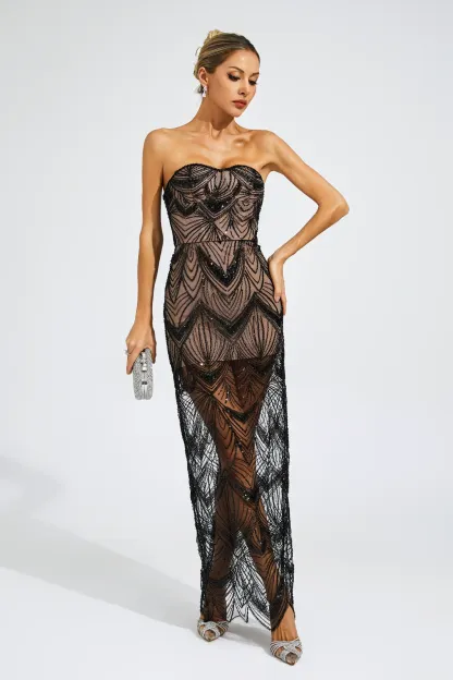 Webb Black Sequins Off Shoulder Dress
