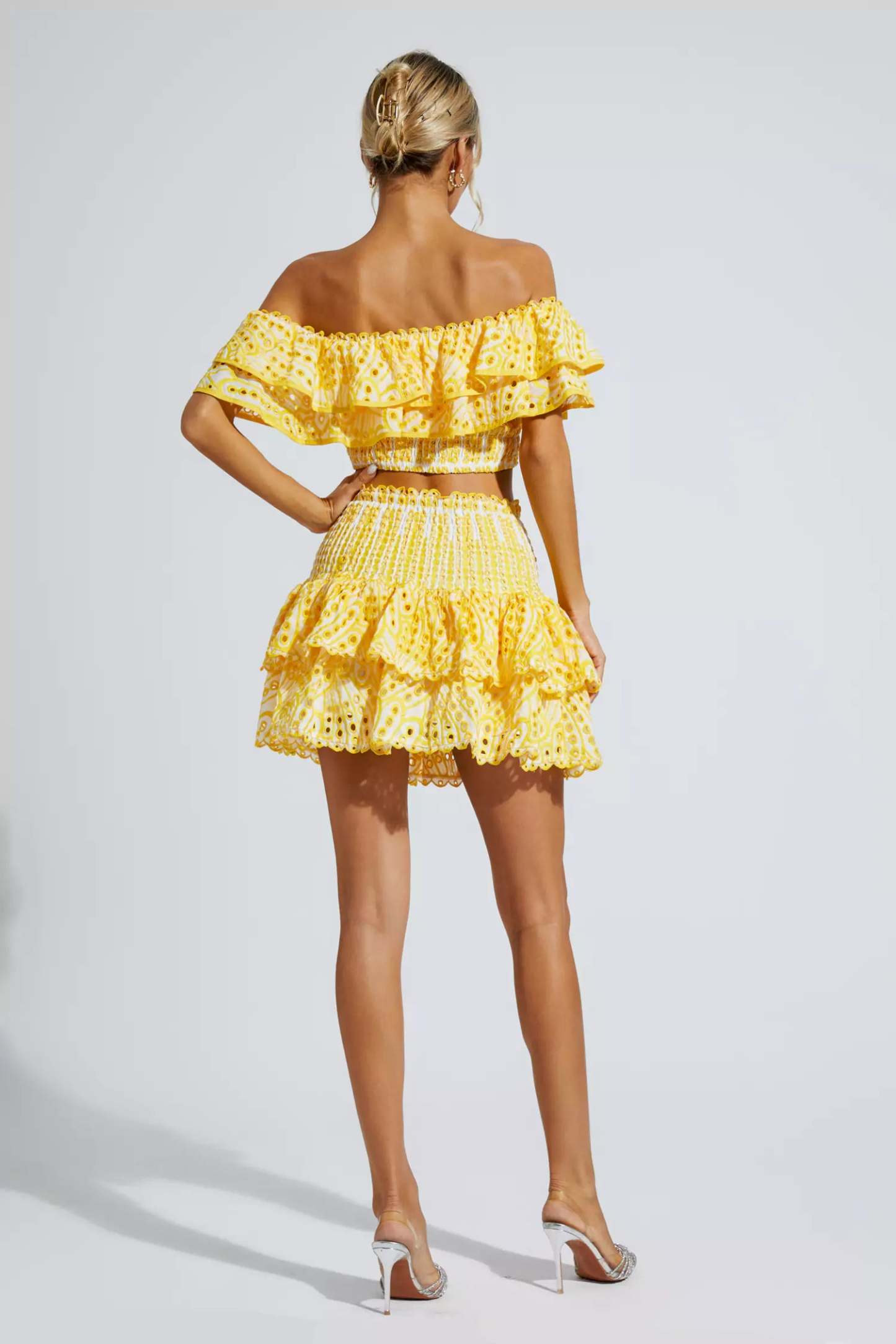 Janet Yellow Floral Ruffle Off-Shoulder Set