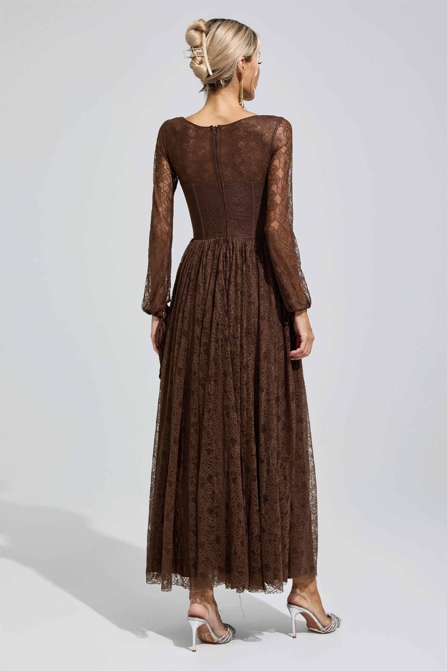 Cage Brown Corset Lace Up Maxi Dress