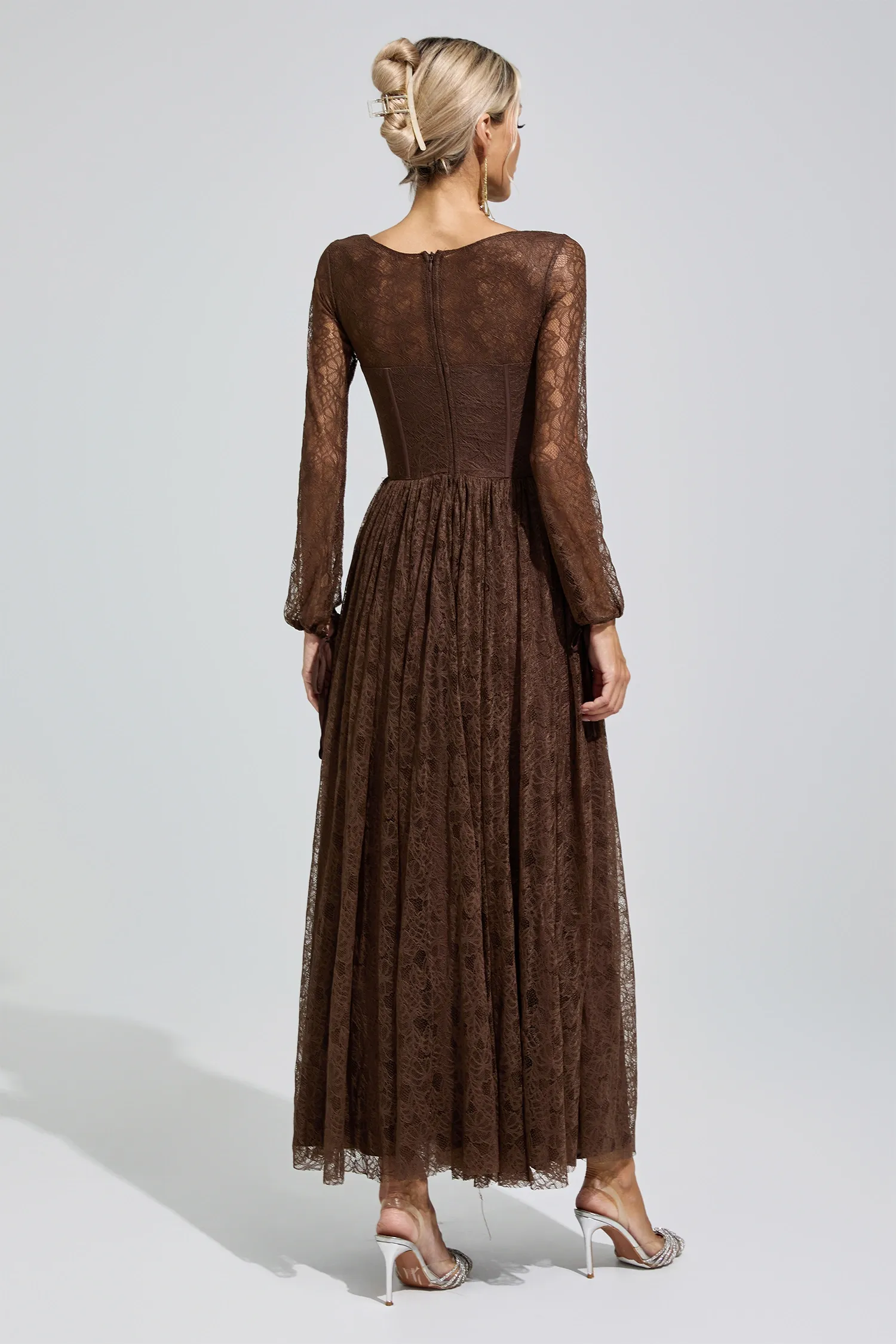 Cage Brown Corset Lace Up Maxi Dress