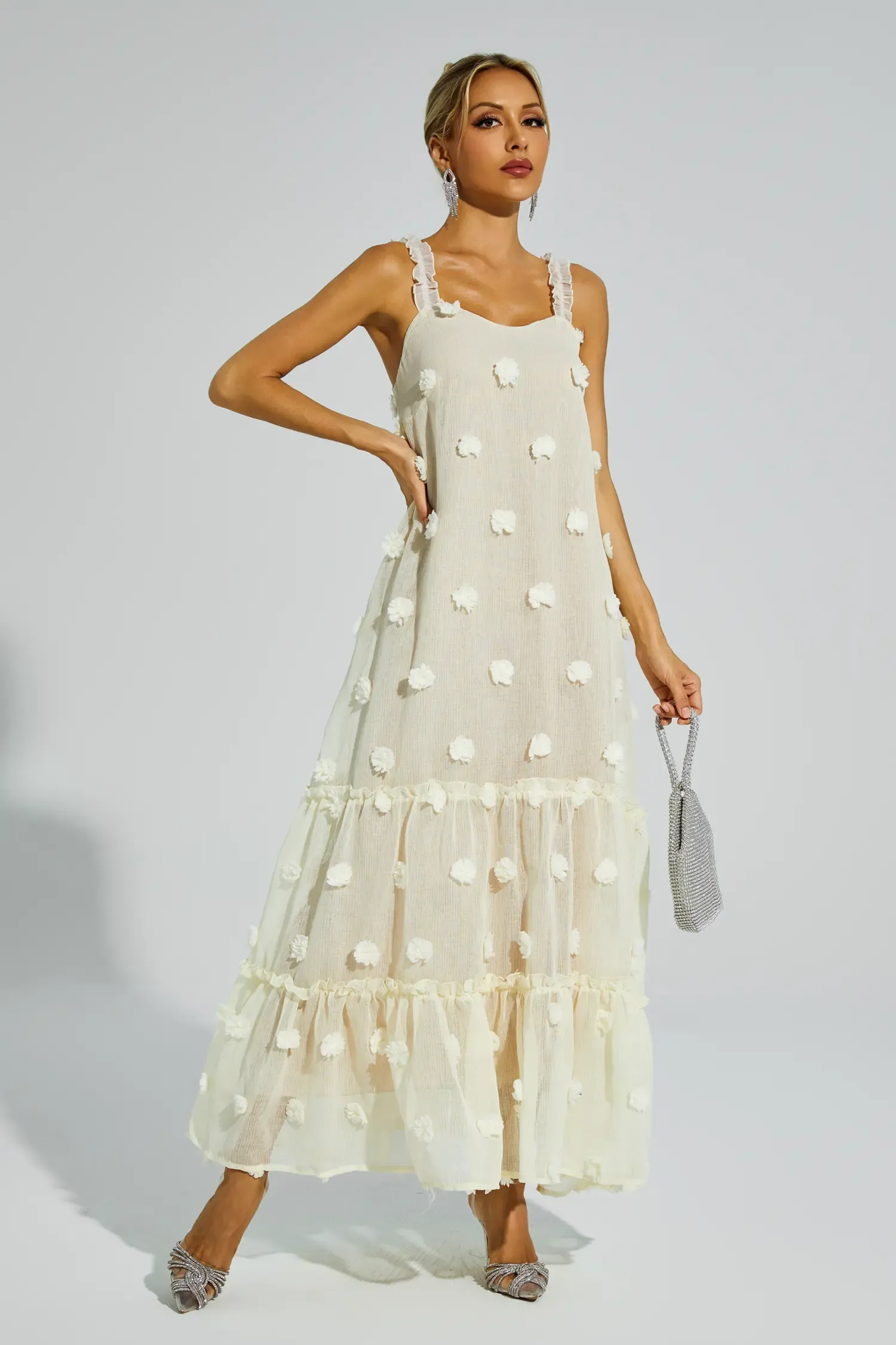 Faraday Apricot Flower Embellished Slip Dress