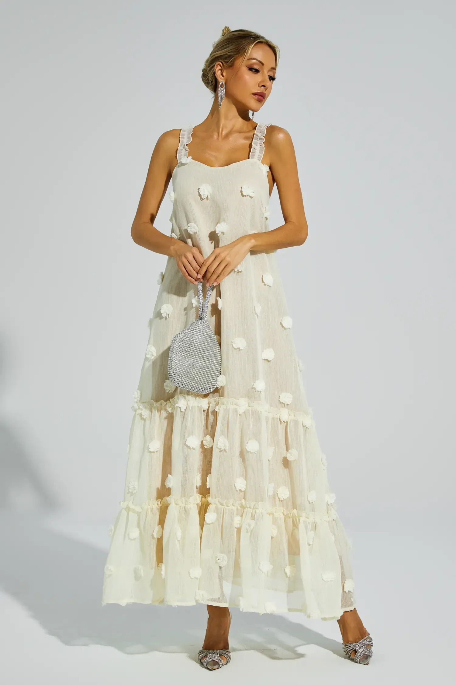 Faraday Apricot Flower Embellished Slip Dress