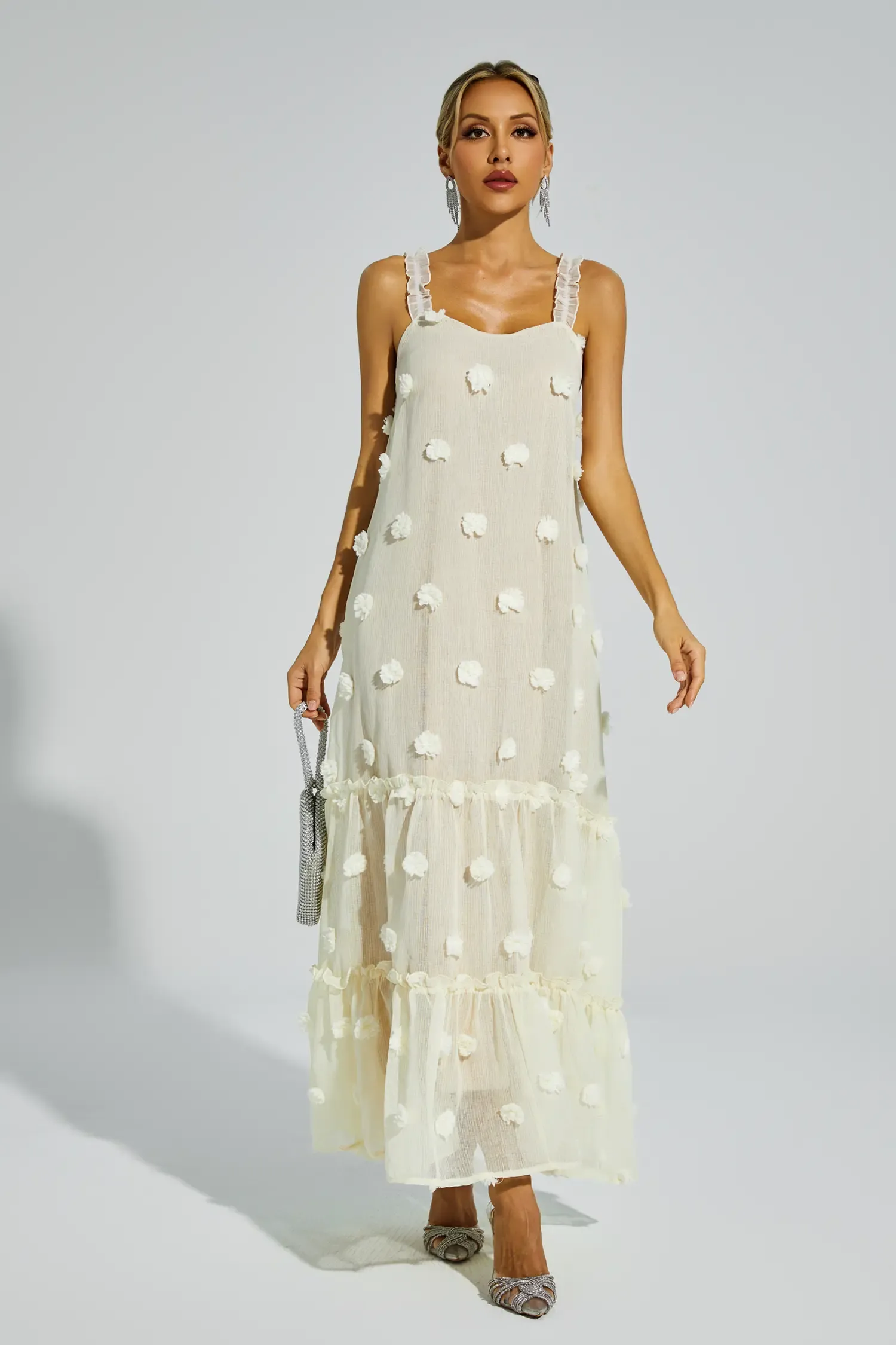 Faraday Apricot Flower Embellished Slip Dress