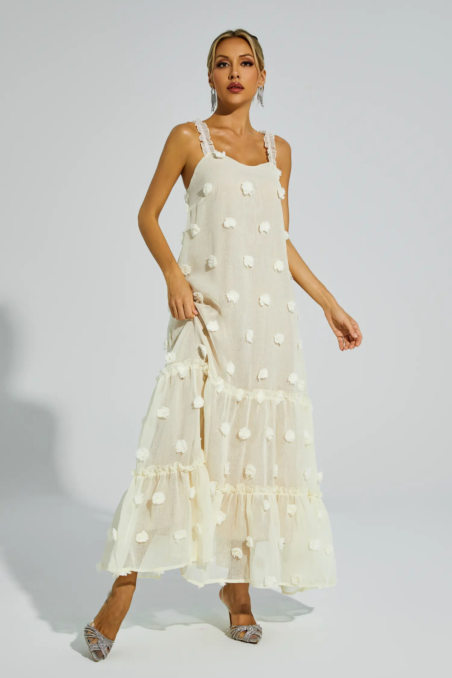 Faraday Apricot Flower Embellished Slip Dress