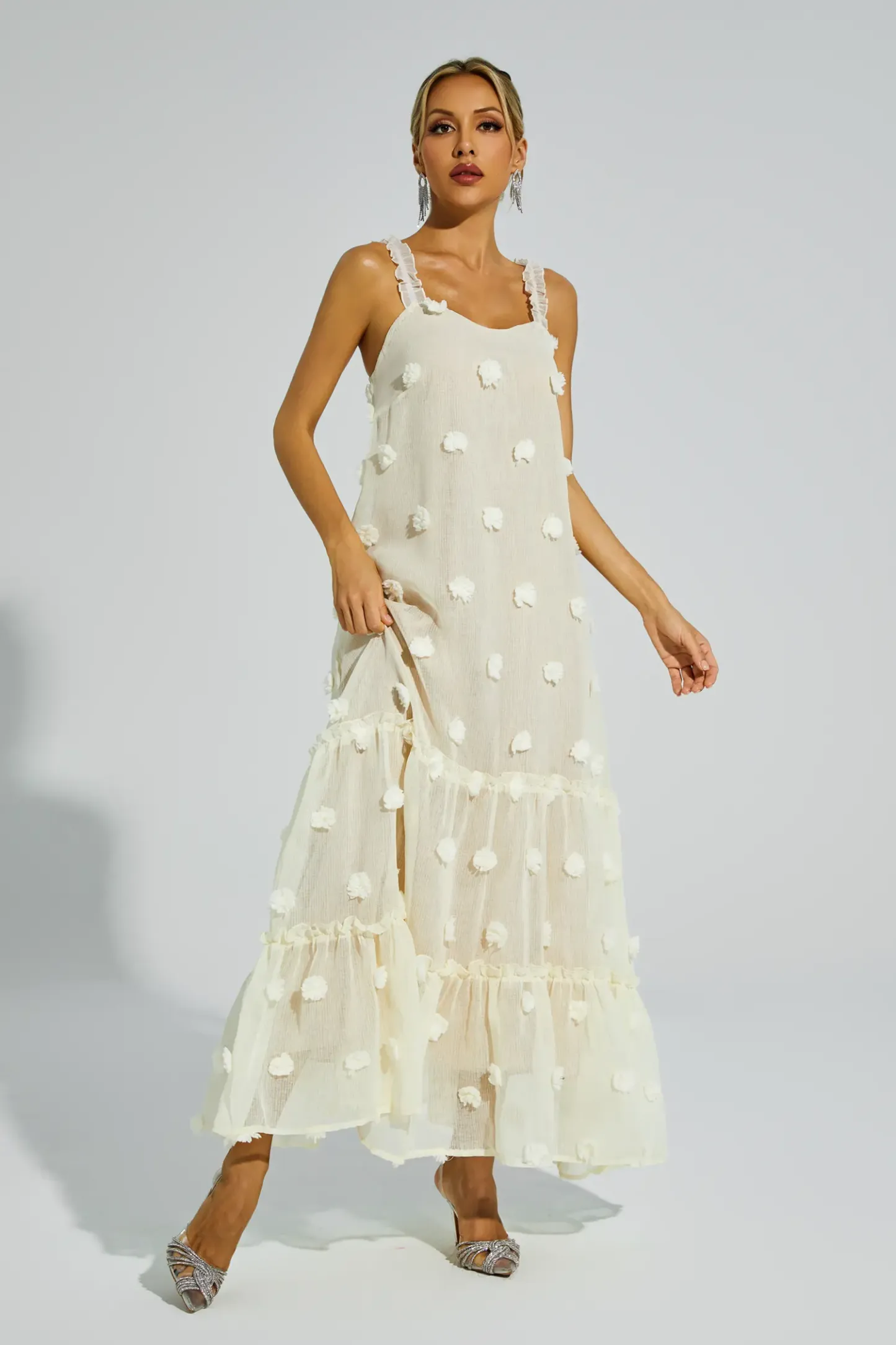 Faraday Apricot Flower Embellished Slip Dress
