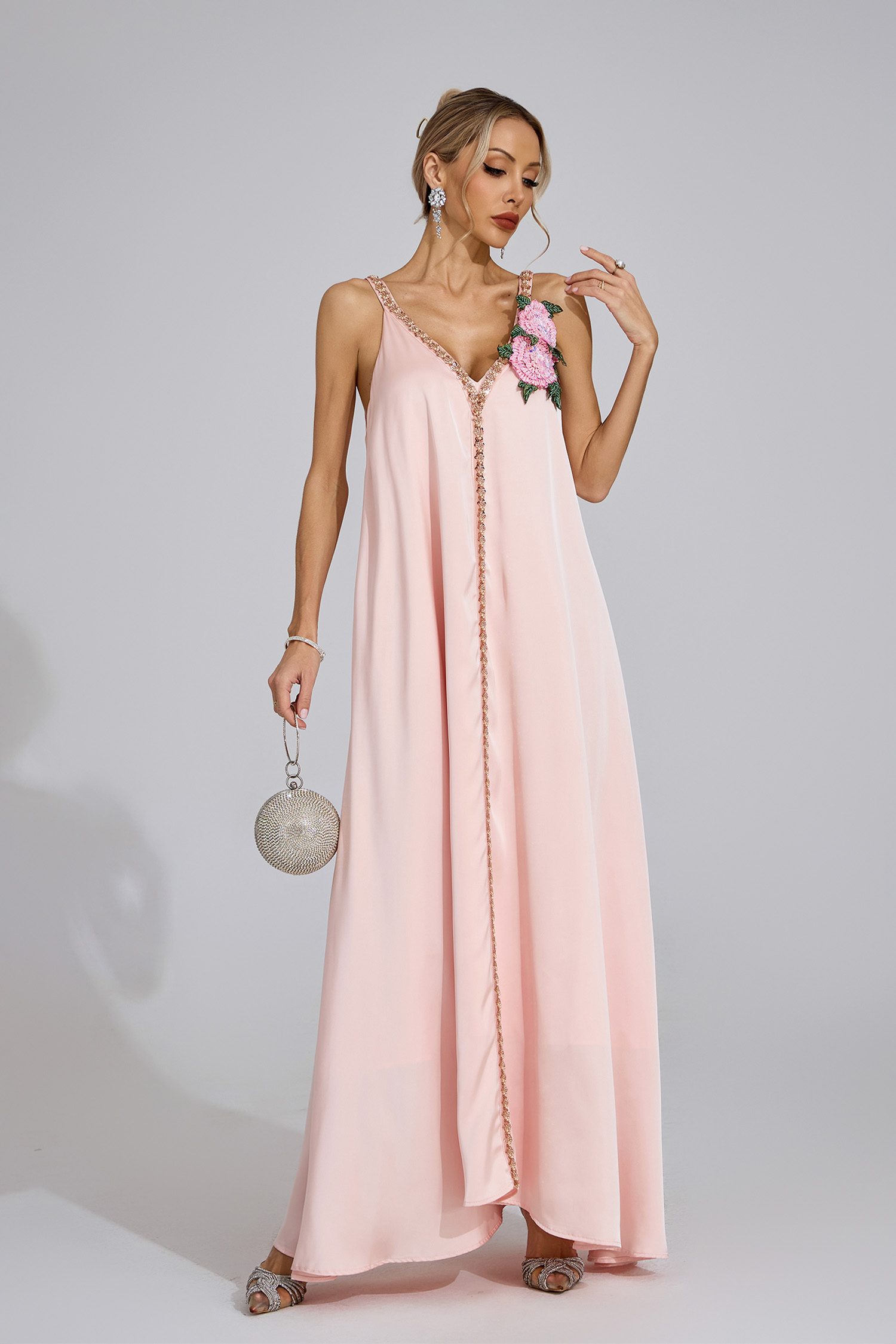 Sound Pink Satin Maxi Dress