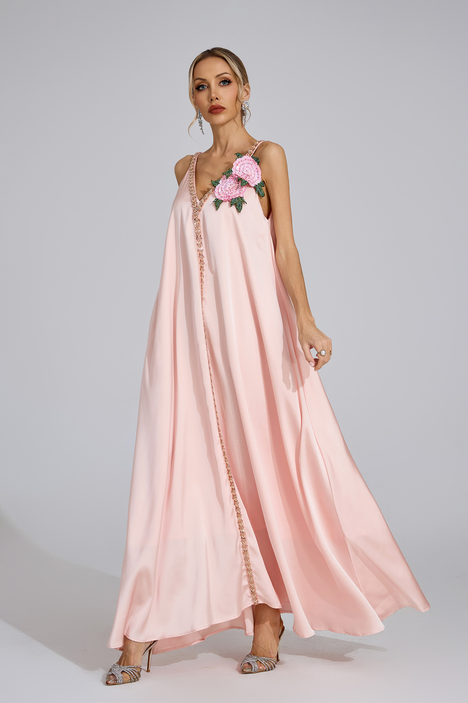 Sound Pink Satin Maxi Dress