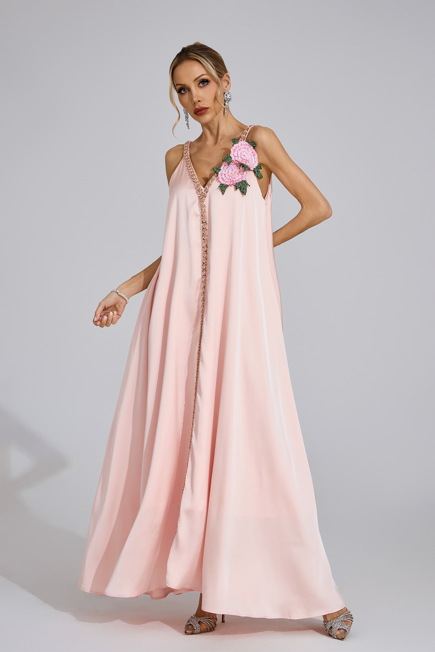 Sound Pink Satin Maxi Dress