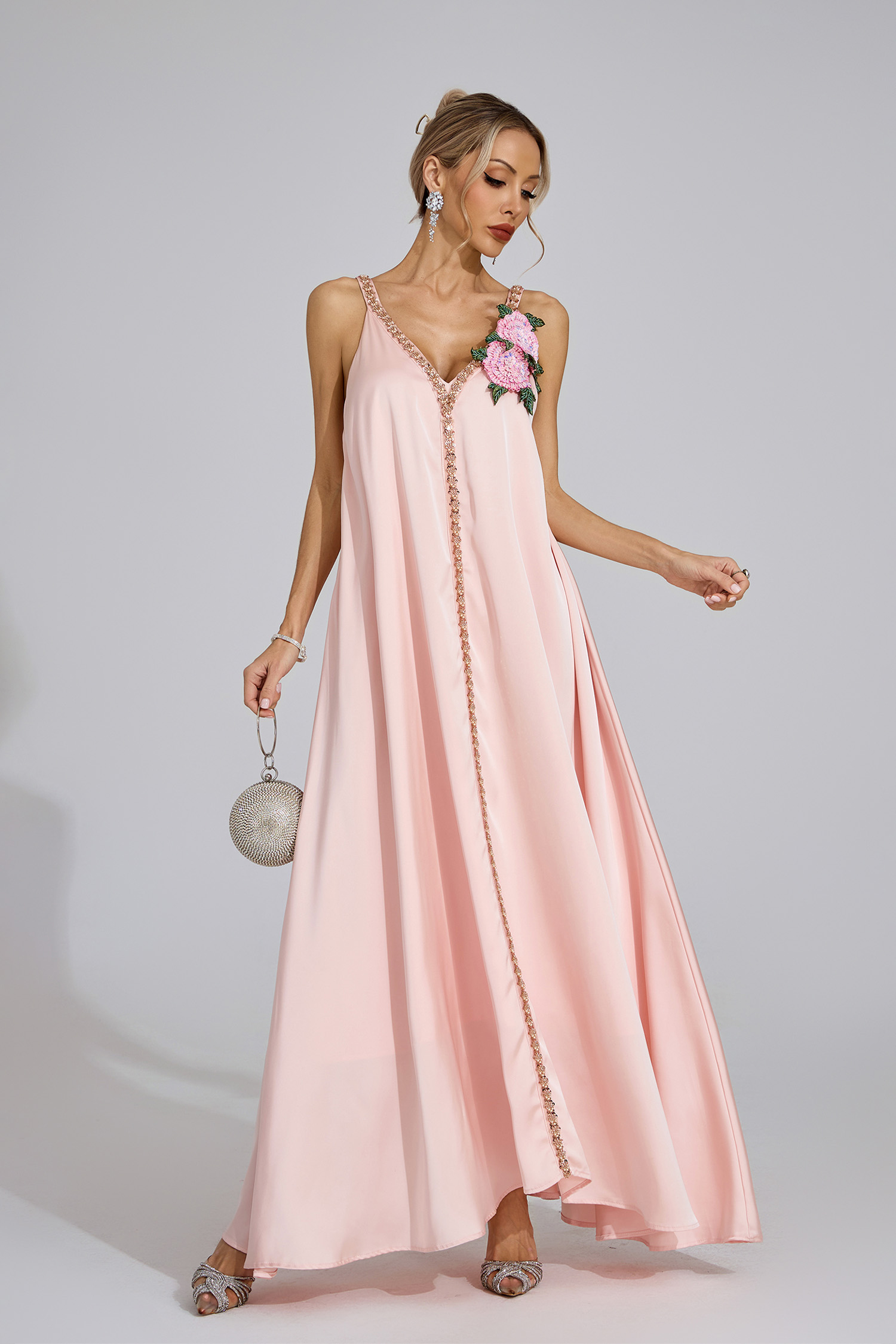 Sound Pink Satin Maxi Dress