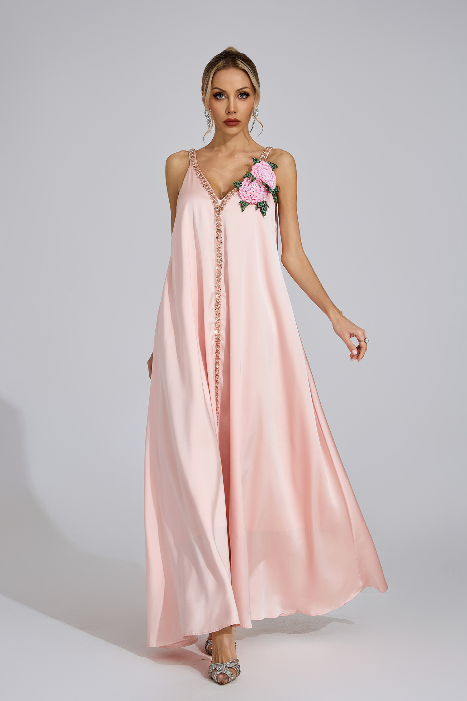 Sound Pink Satin Maxi Dress
