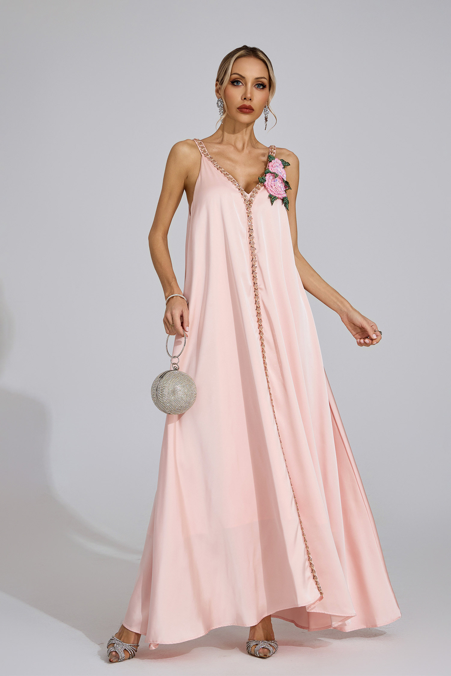 Sound Pink Satin Maxi Dress