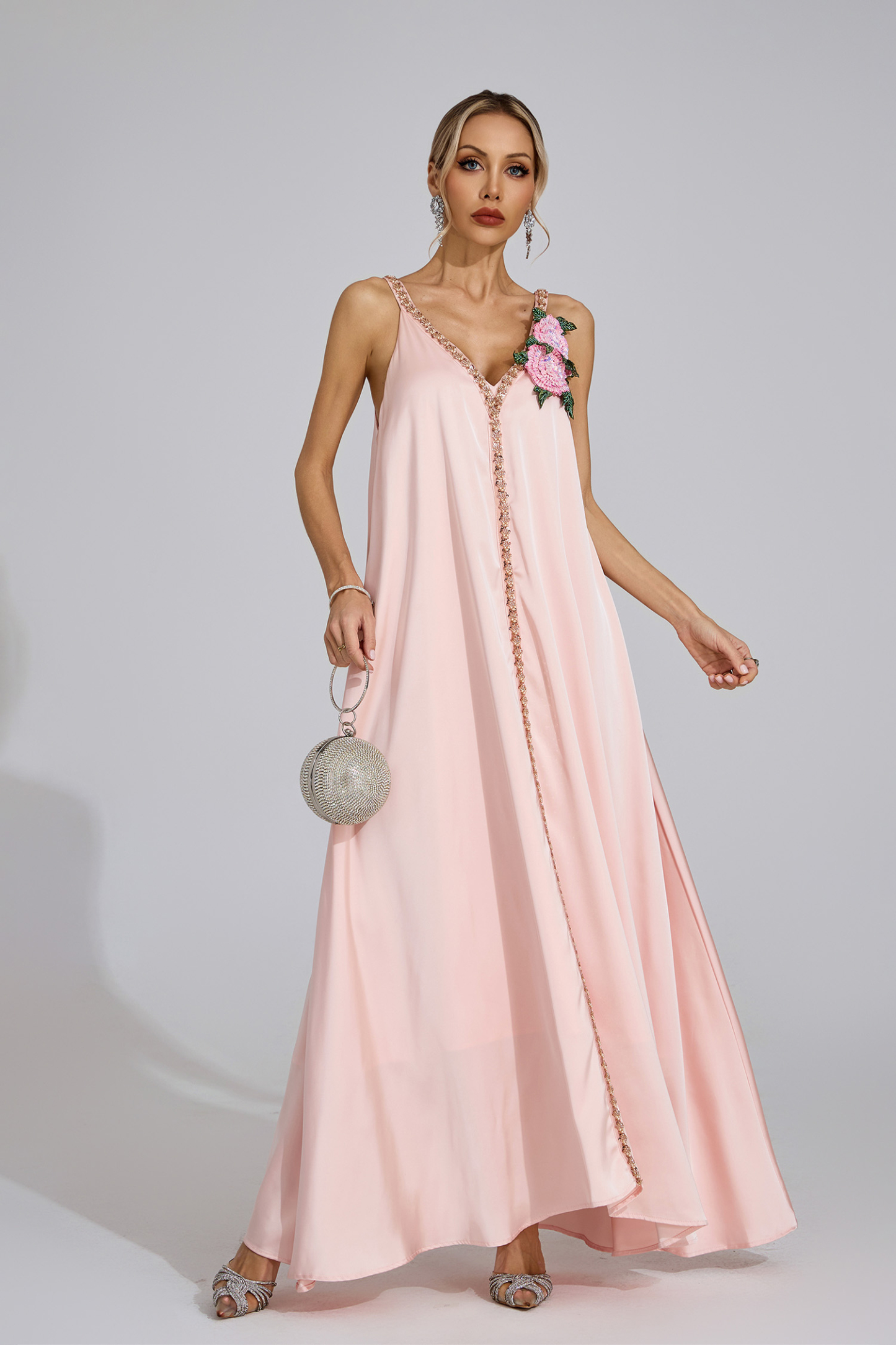 Sound Pink Satin Maxi Dress