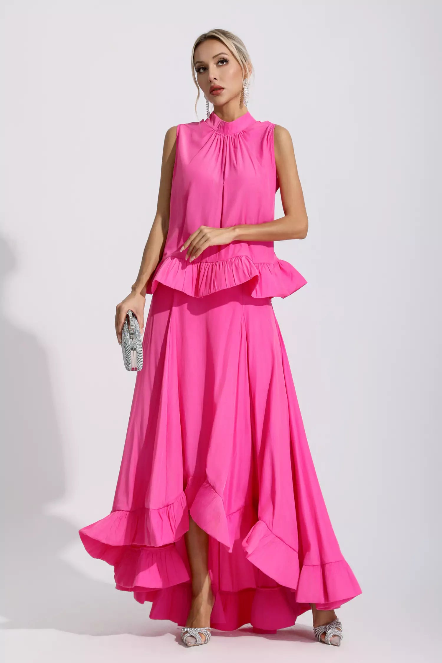 Andrew Pink Sleeveless Ruffle Mermaid Set