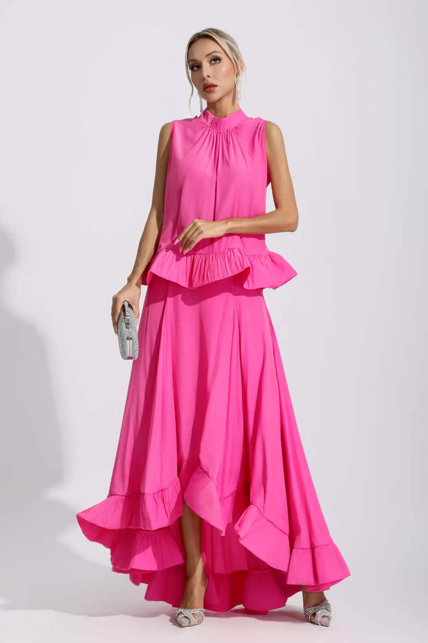 Andrew Pink Sleeveless Ruffle Mermaid Set
