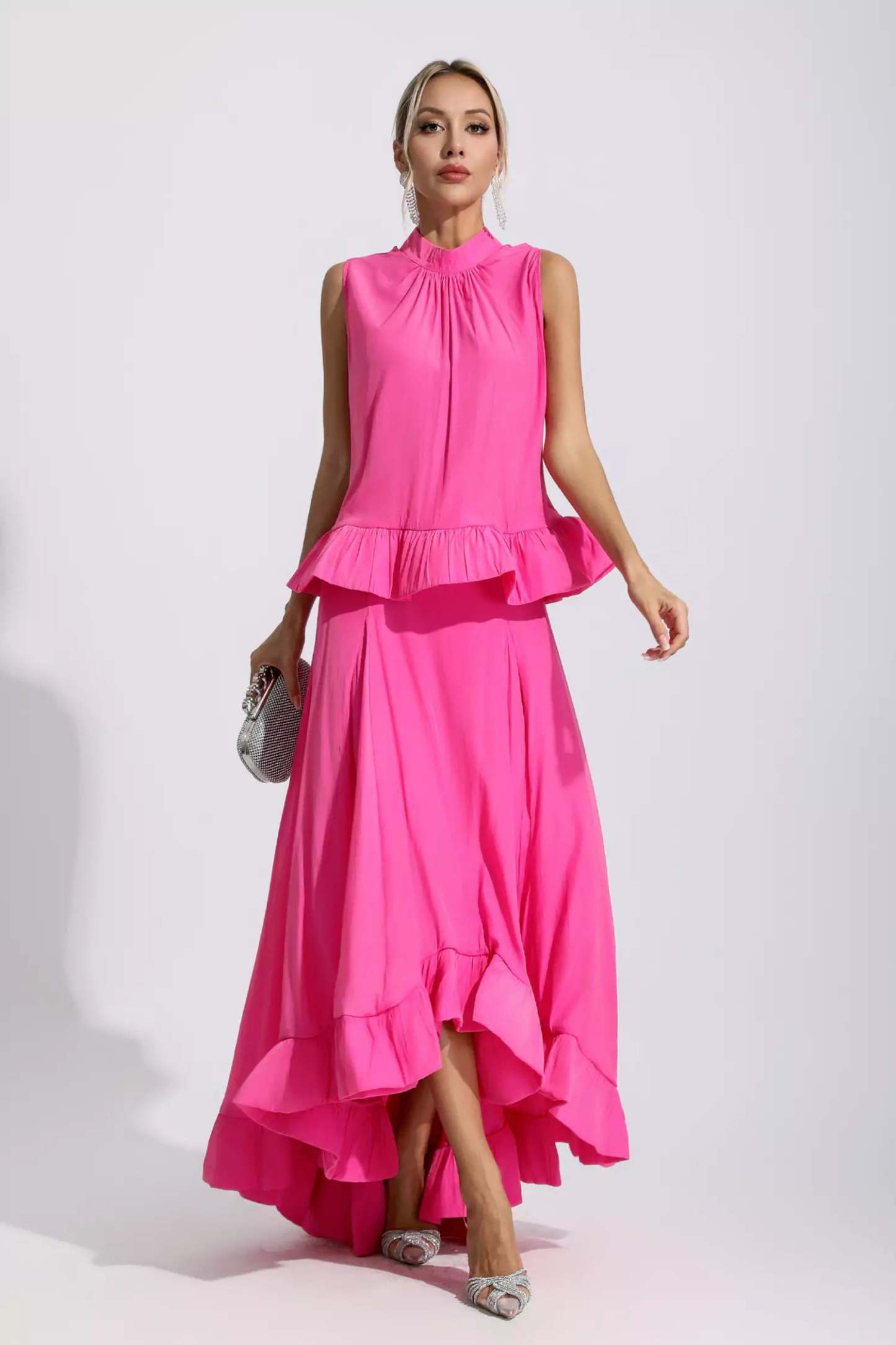 Andrew Pink Sleeveless Ruffle Mermaid Set