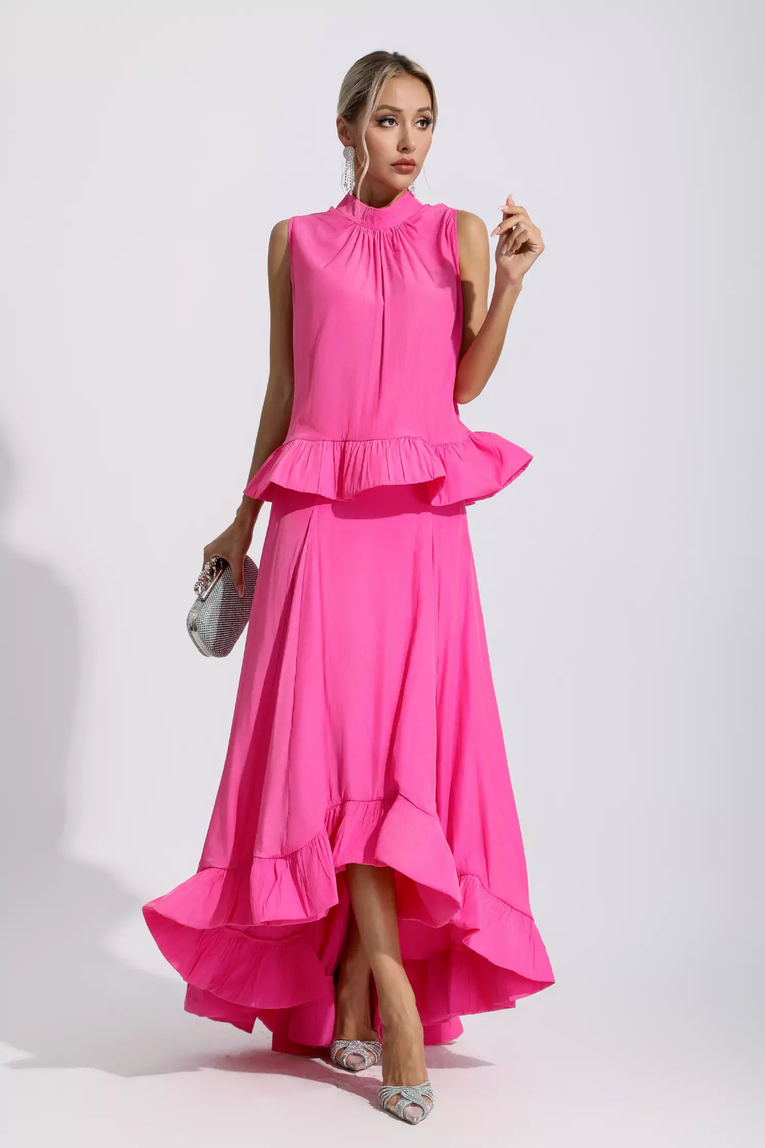Andrew Pink Sleeveless Ruffle Mermaid Set