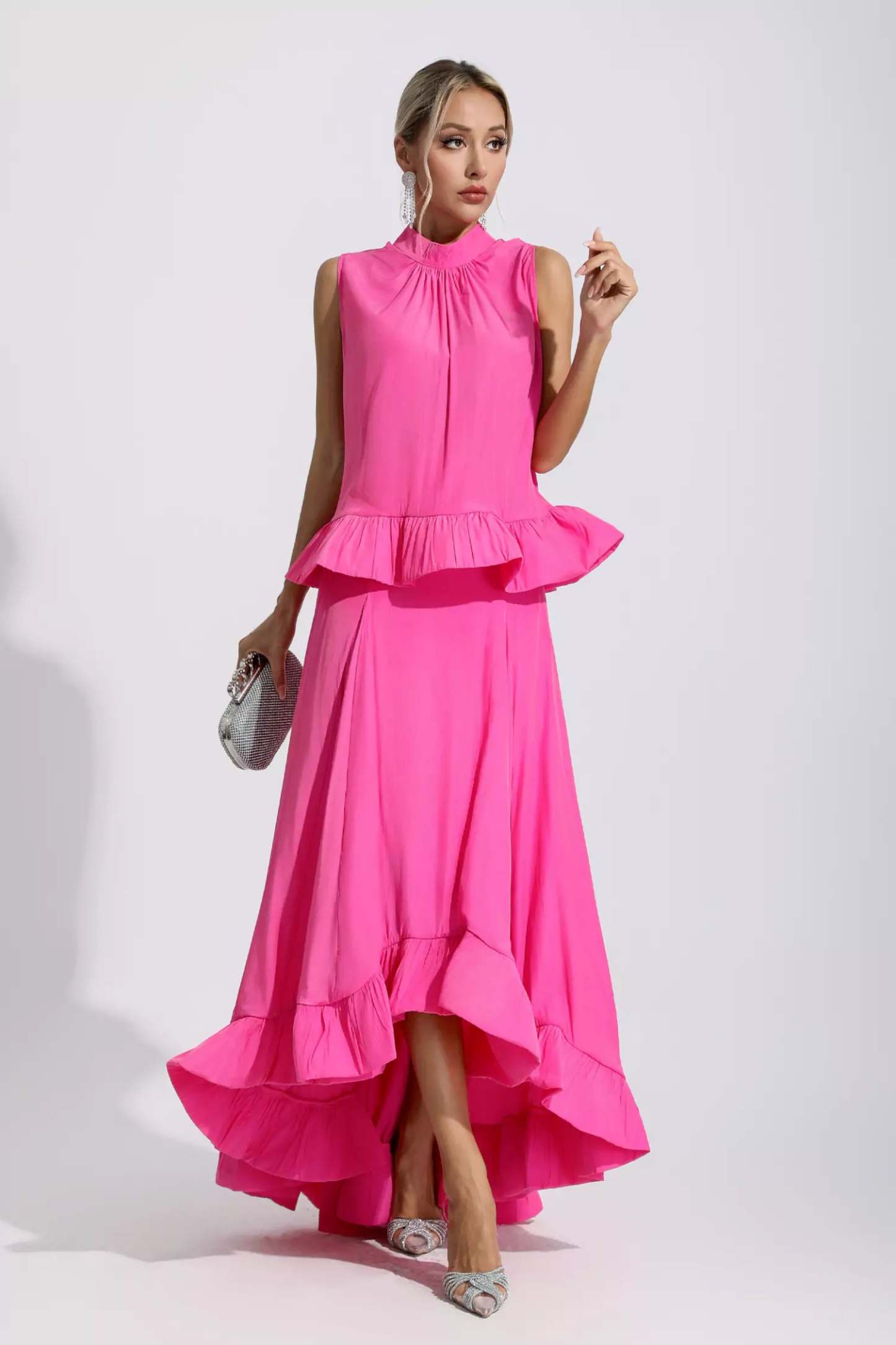 Andrew Pink Sleeveless Ruffle Mermaid Set