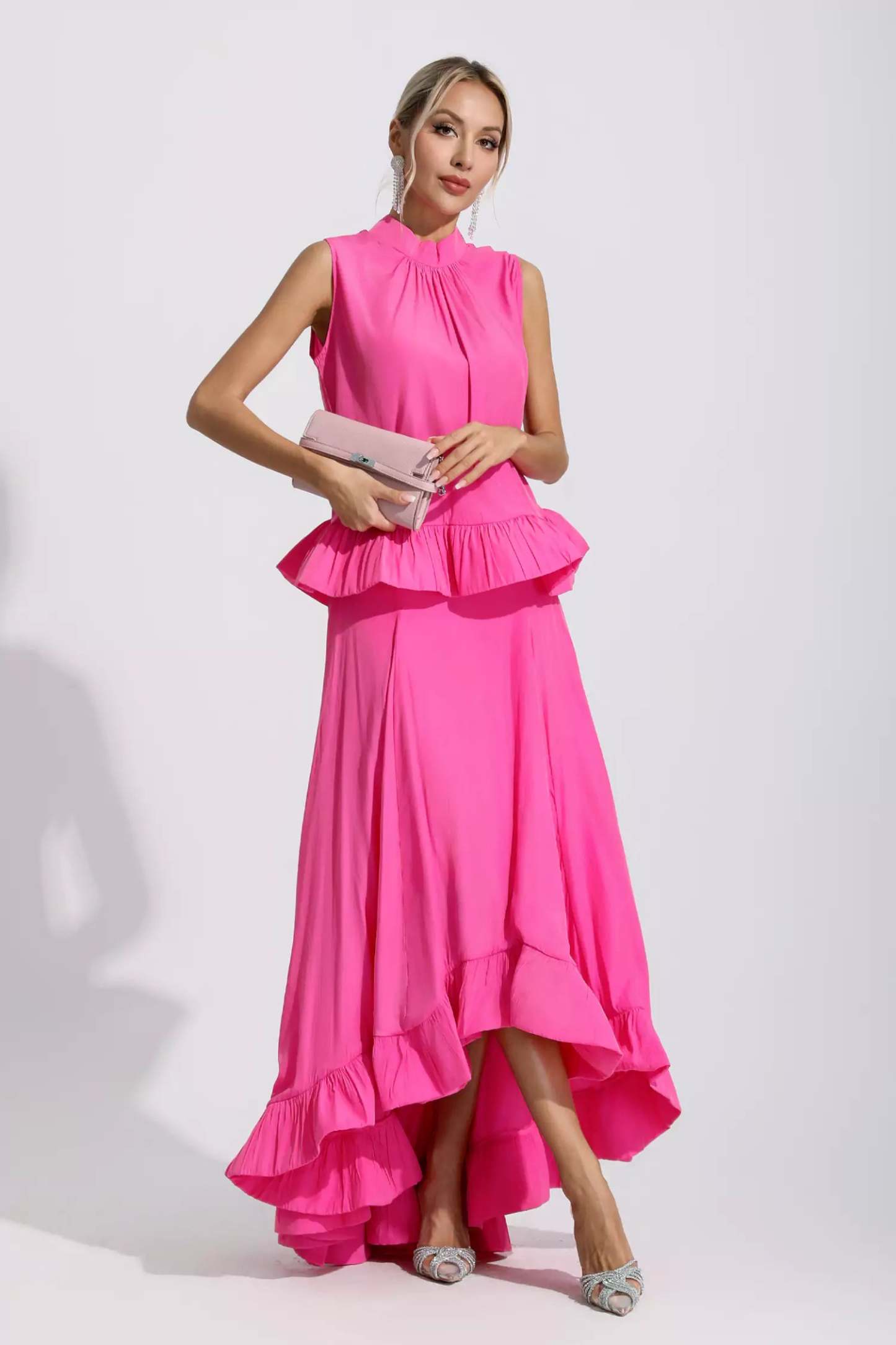 Andrew Pink Sleeveless Ruffle Mermaid Set