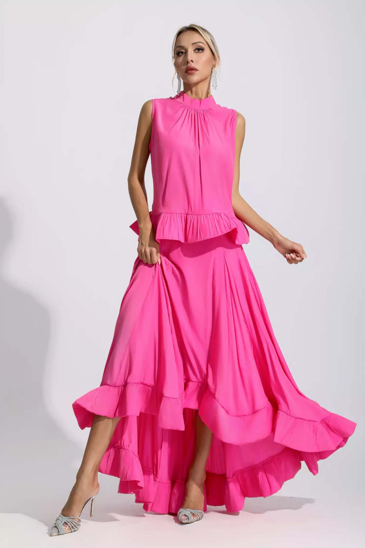 Andrew Pink Sleeveless Ruffle Mermaid Set