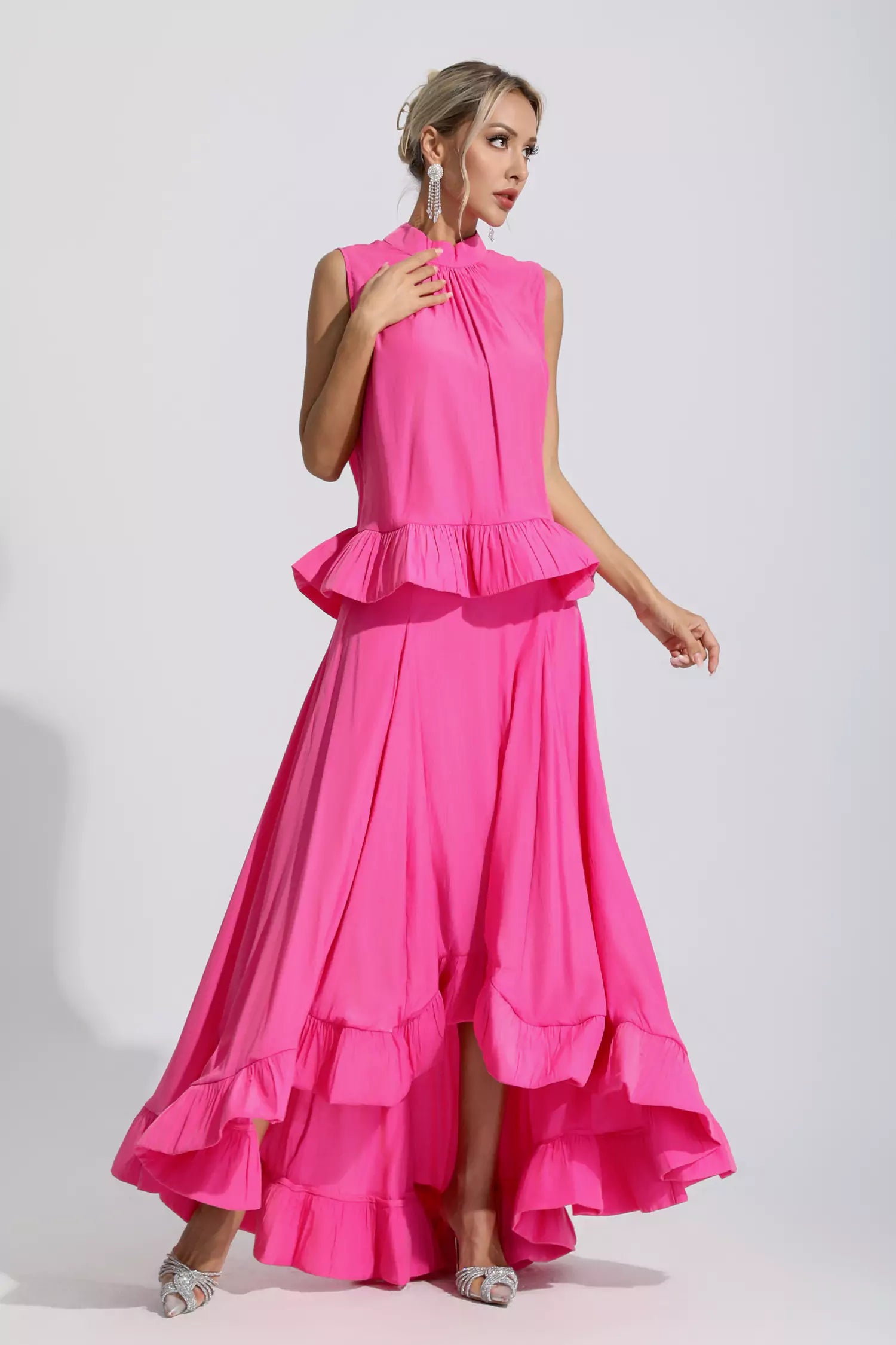 Andrew Pink Sleeveless Ruffle Mermaid Set