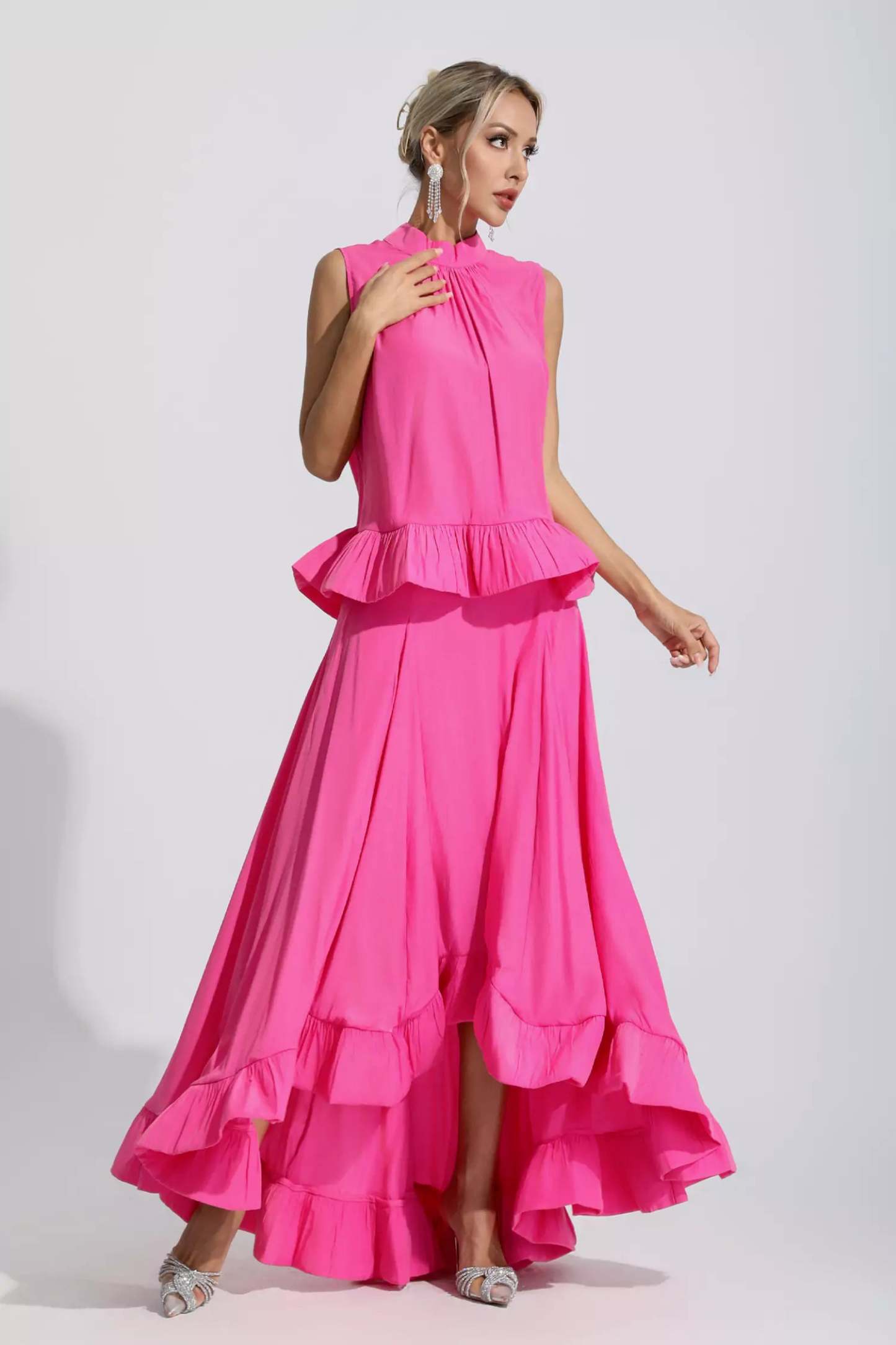 Andrew Pink Sleeveless Ruffle Mermaid Set