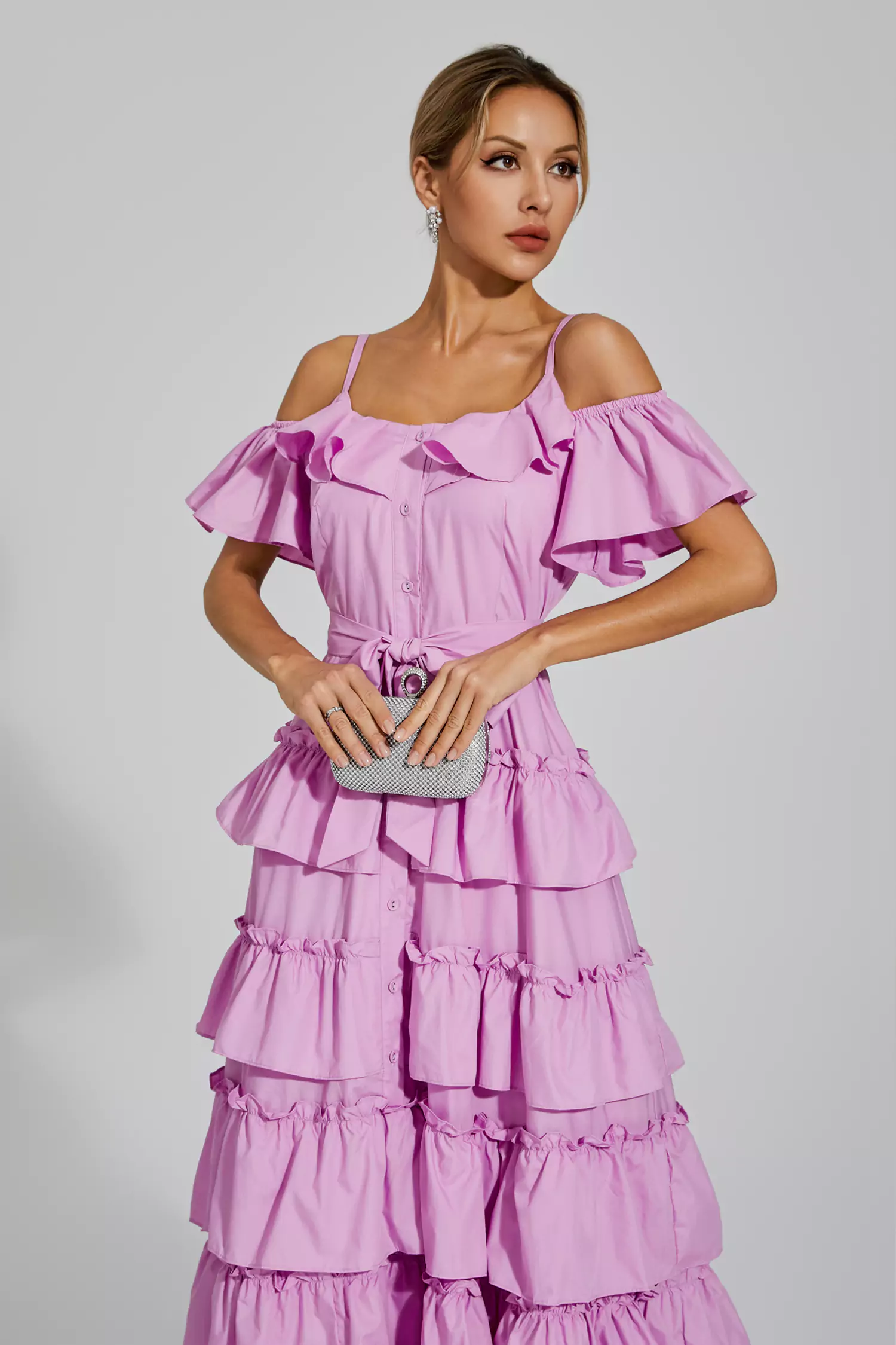 Congreve Purple Tiered Slip Dress