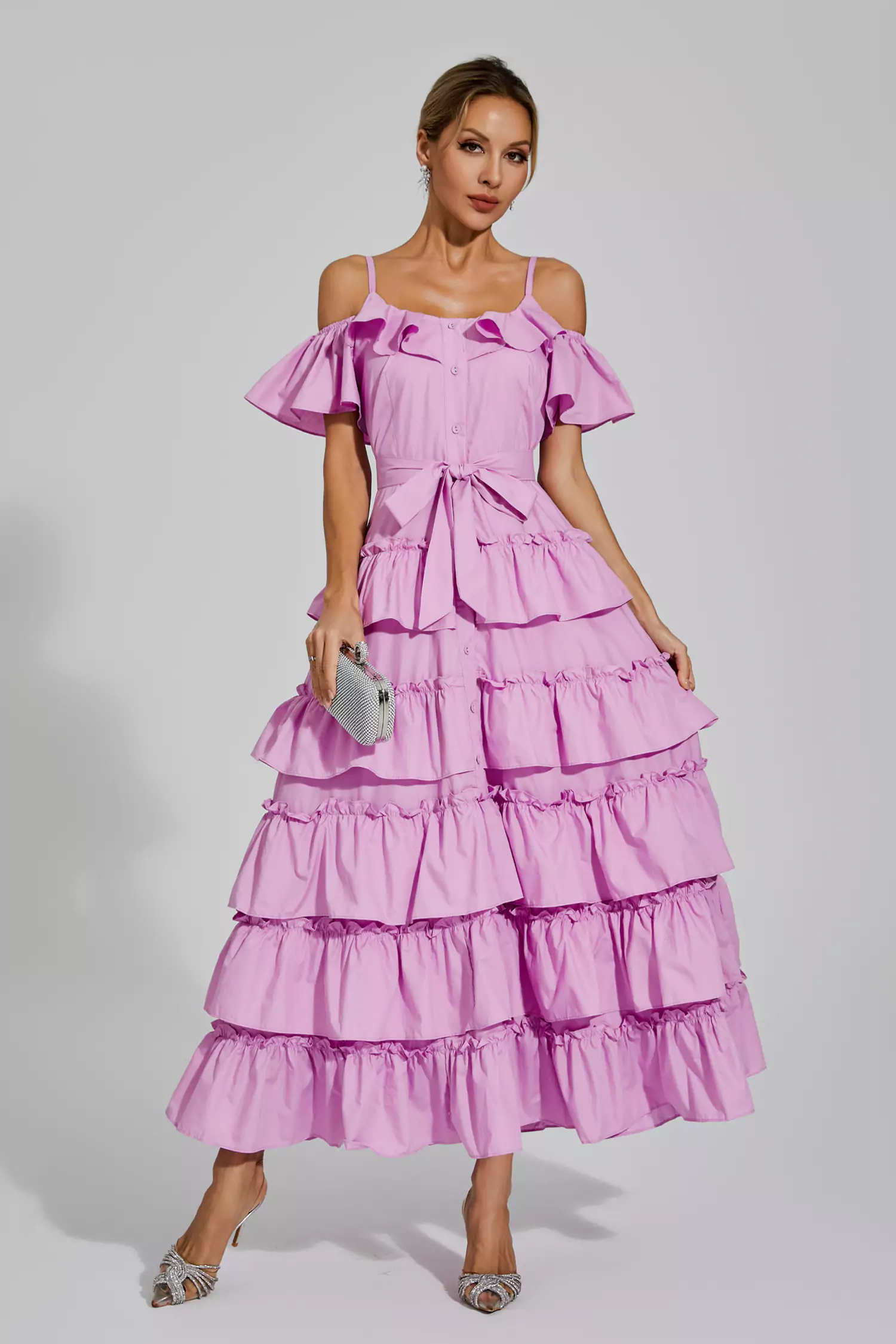Congreve Purple Tiered Slip Dress
