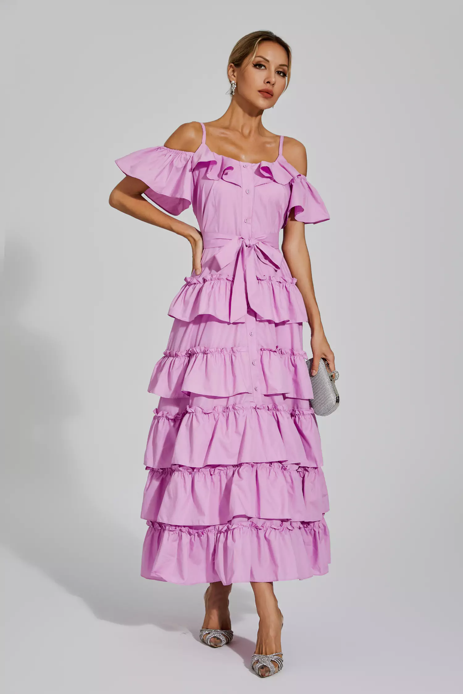 Congreve Purple Tiered Slip Dress