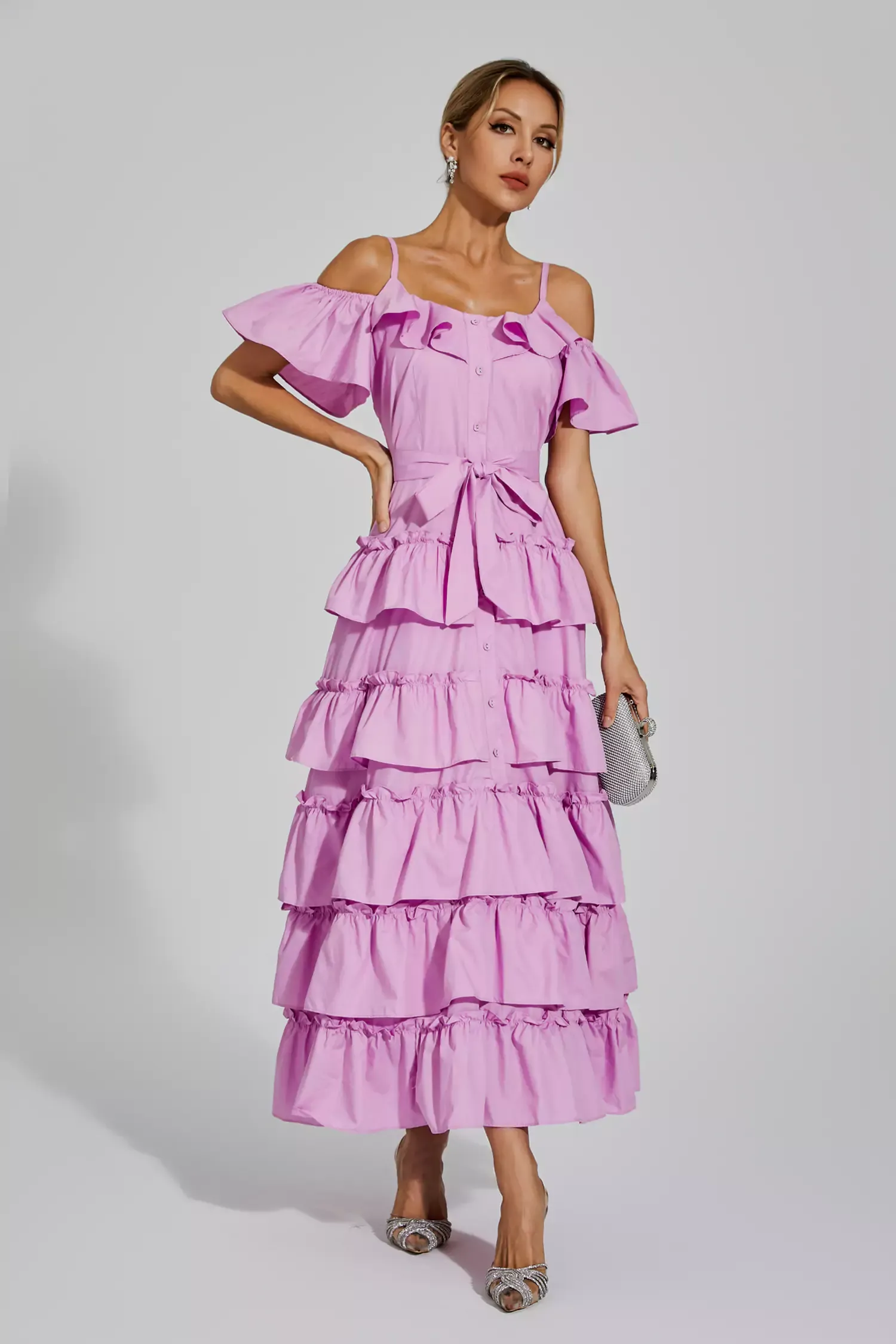 Congreve Purple Tiered Slip Dress