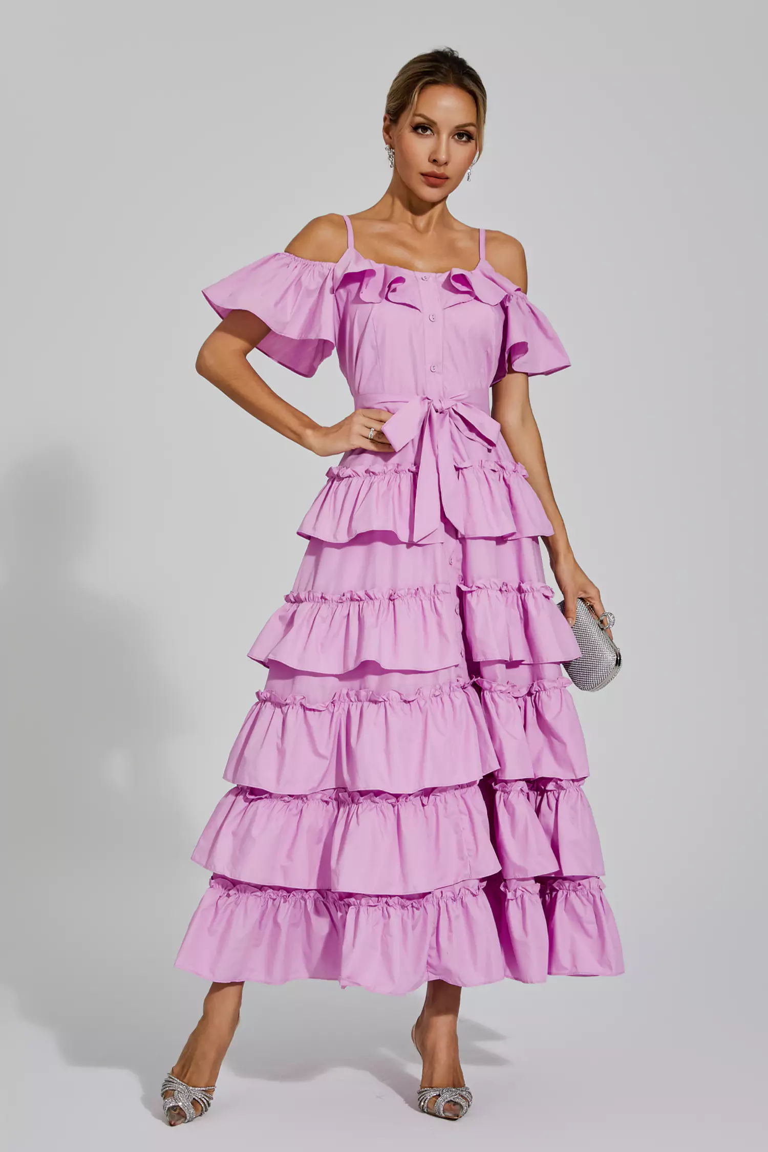 Congreve Purple Tiered Slip Dress
