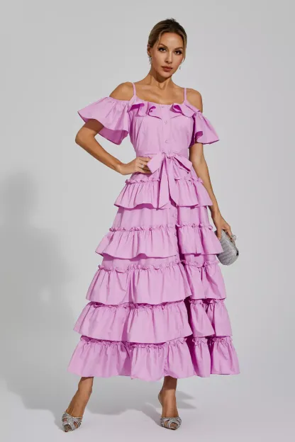 Congreve Purple Tiered Slip Dress
